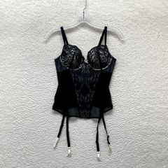 Victoria's Secret M-DD 34DDD/36DD CORSET BRA SET+M DRESS BLACK faux LEATHER  LACE