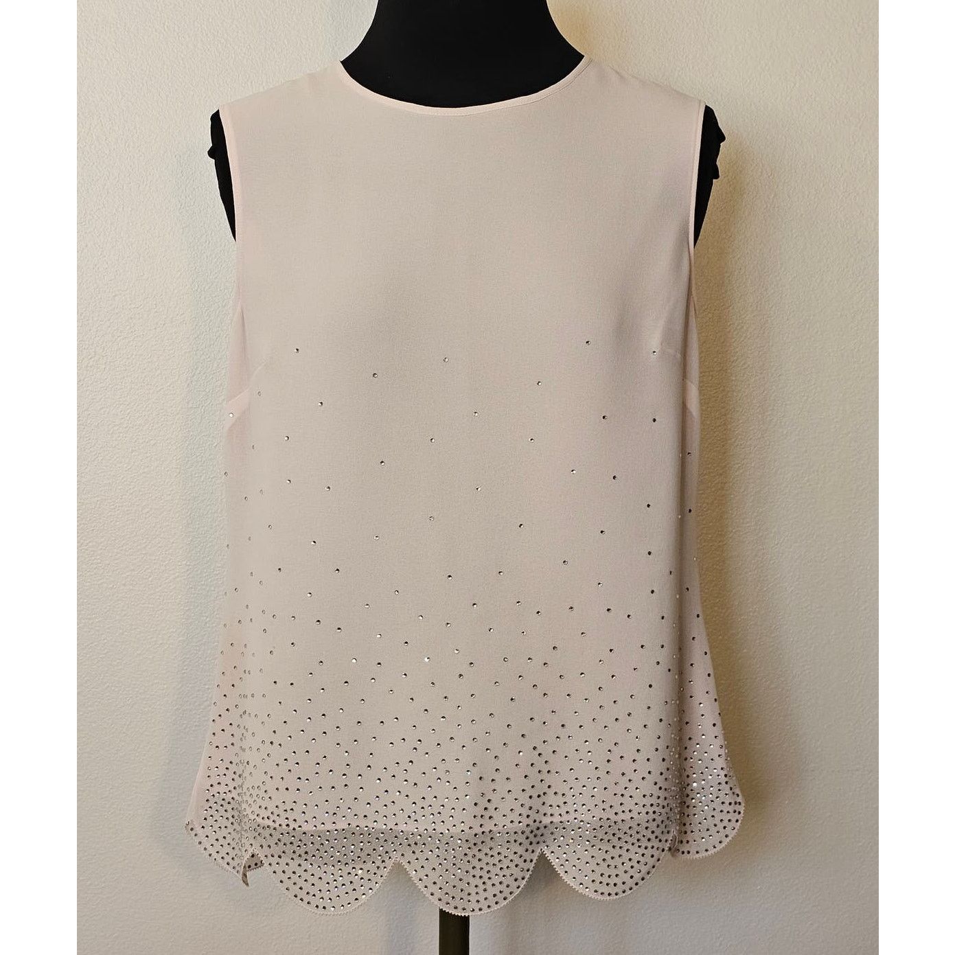 Ted Baker TED BAKER Blush Pink Rhinestones Scalloped Wyndy Tank Top 1 Size S / US 4 / IT 40 - 1 Thumbnail