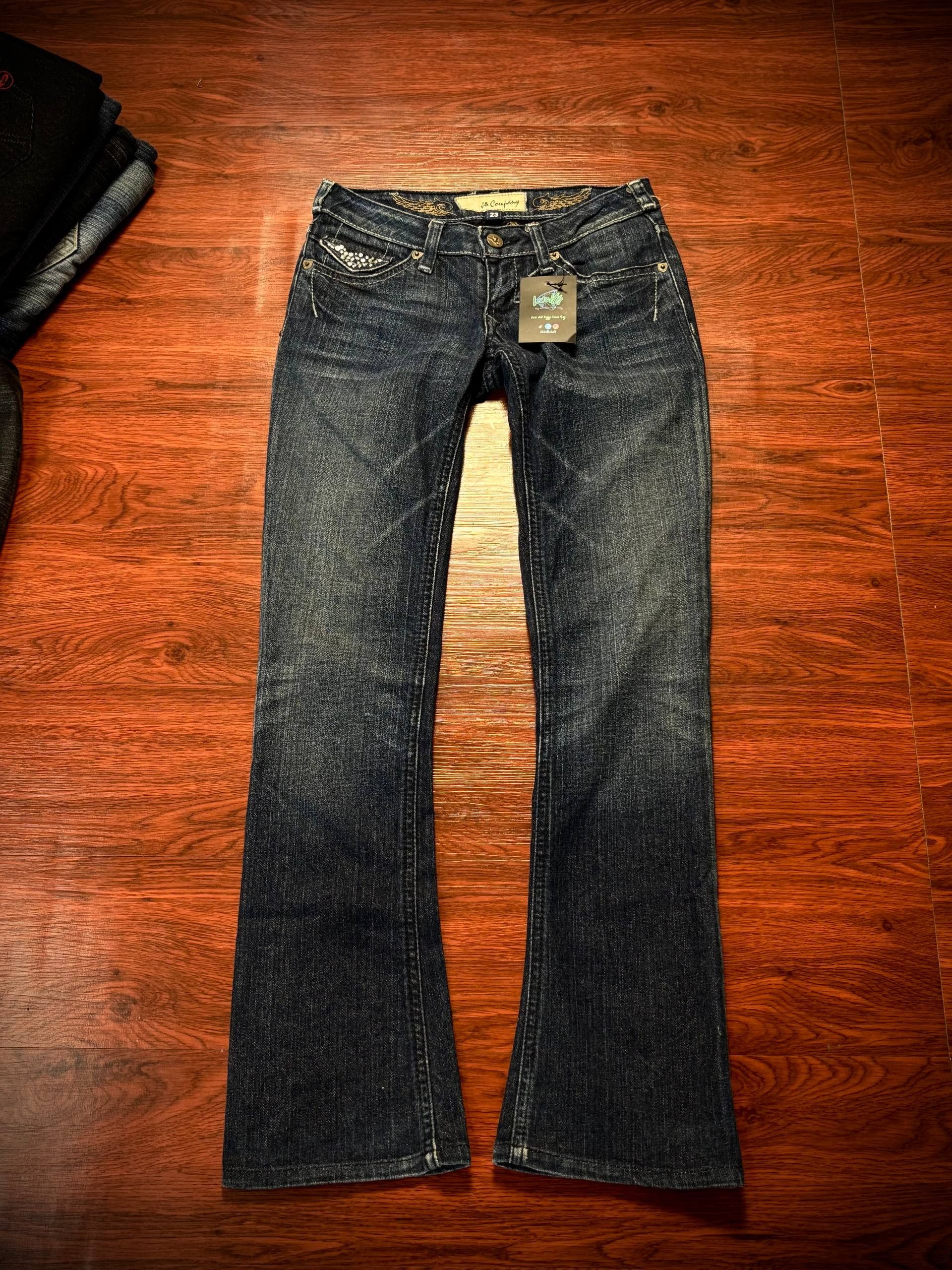 If Six Was Nine Vintage J&Company Bootcut Jean Rhinestones Studs Denim Pants Size 26" / US 2 / IT 38 - 3 Thumbnail