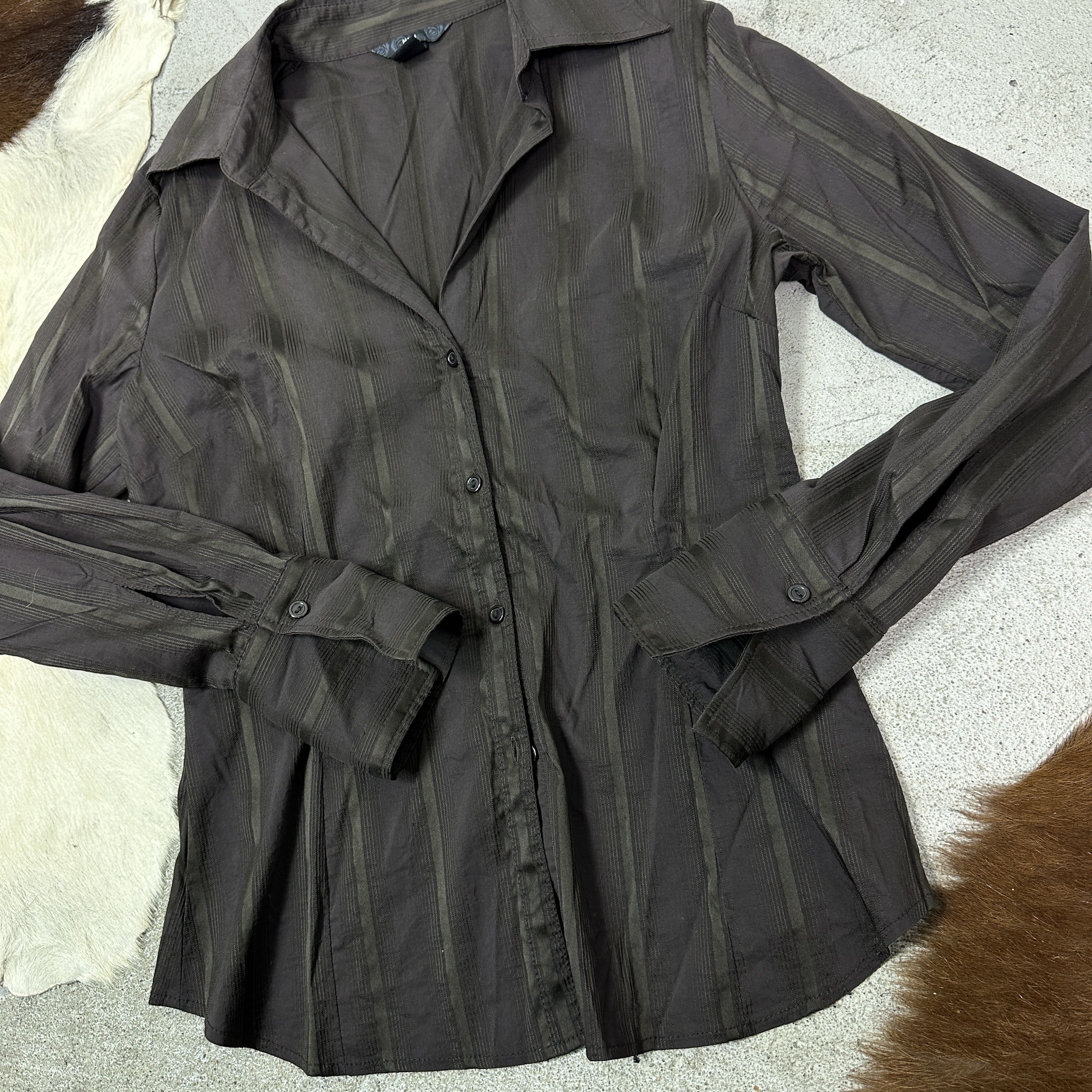 Vintage Vintage Classy Chocolate Brown Pinstripe Shirt Y2K Size M / US 6-8 / IT 42-44 - 5 Thumbnail