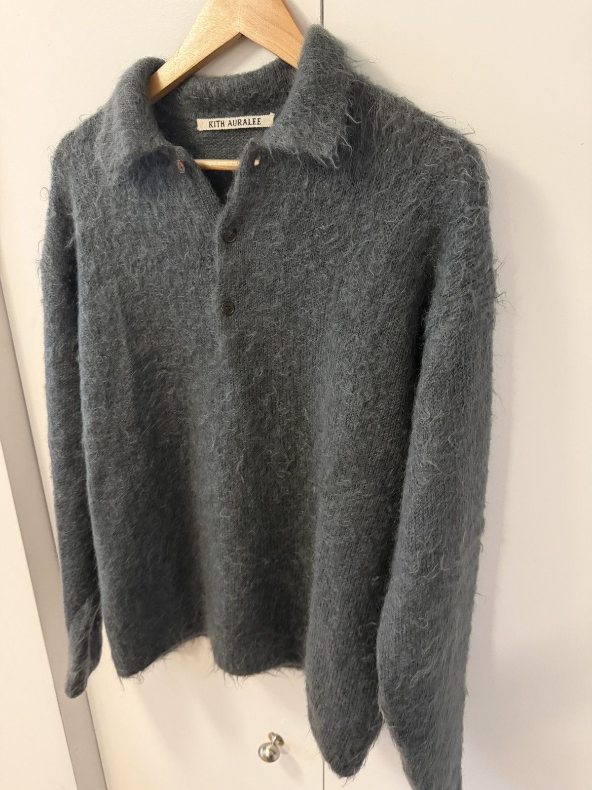 Auralee × Kith Brushed Super Kid Mohair Knit Polo, size 4 Size US L / EU 52-54 / 3 - 4 Thumbnail