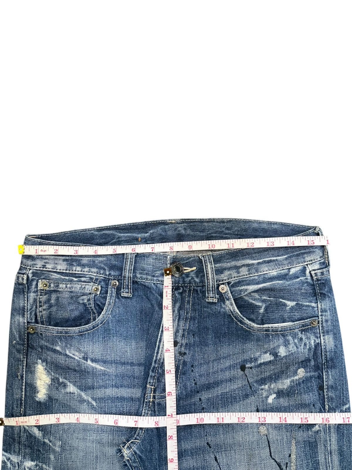 If Six Was Nine Vintage Japanese Brand Painted Distress Flare Jeans Size 31" - 6 Thumbnail