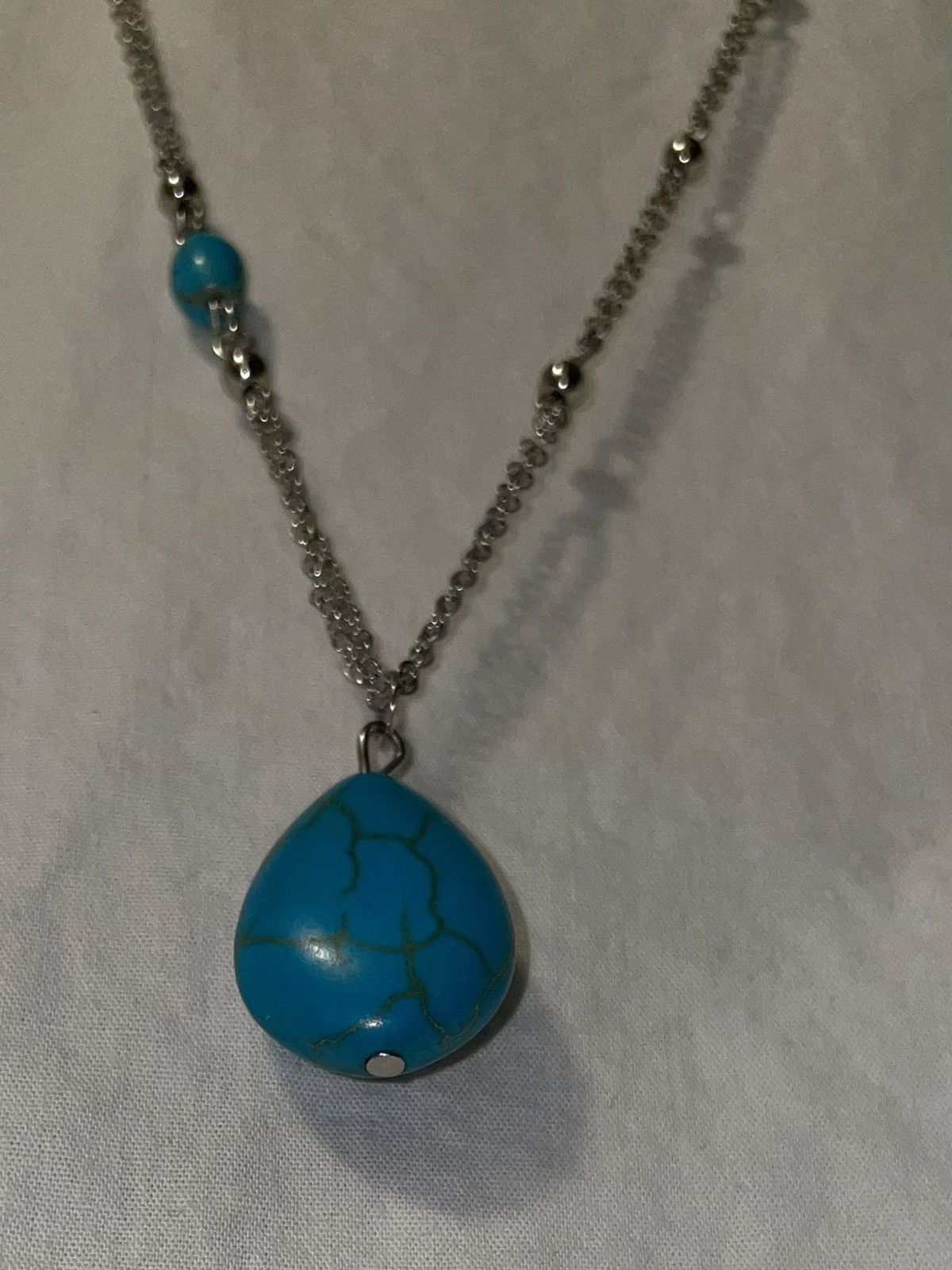 Other Silver Double Chain & Turquoise Bead Necklace by Malta Size ONE SIZE - 7 Thumbnail