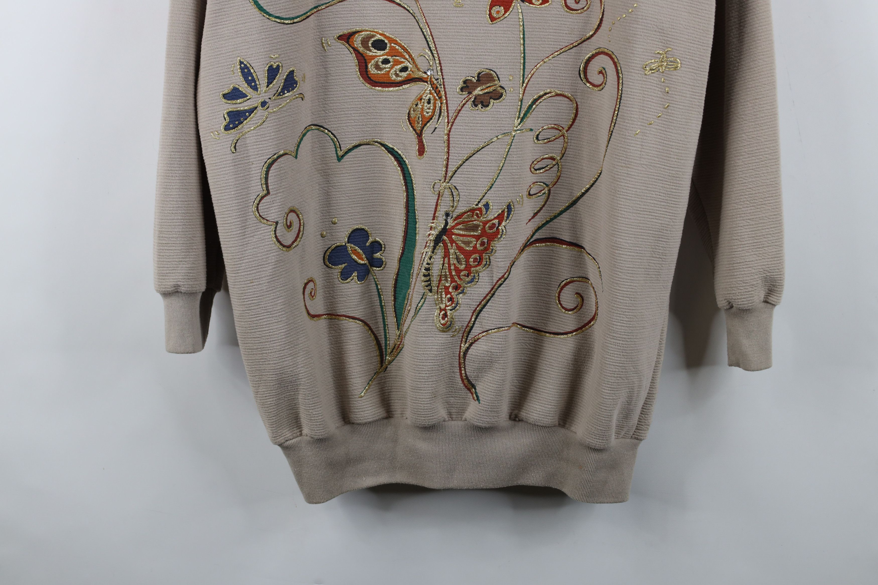 Vintage Vintage 90s Streetwear Butterfly Flower Sweatshirt Beige Size M / US 6-8 / IT 42-44 - 3 Thumbnail