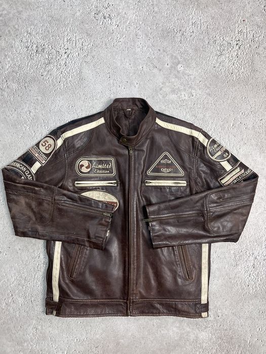 VTG BROWN ZIP DIESEL LEATHER BOMBER JACKET SIZE S 38