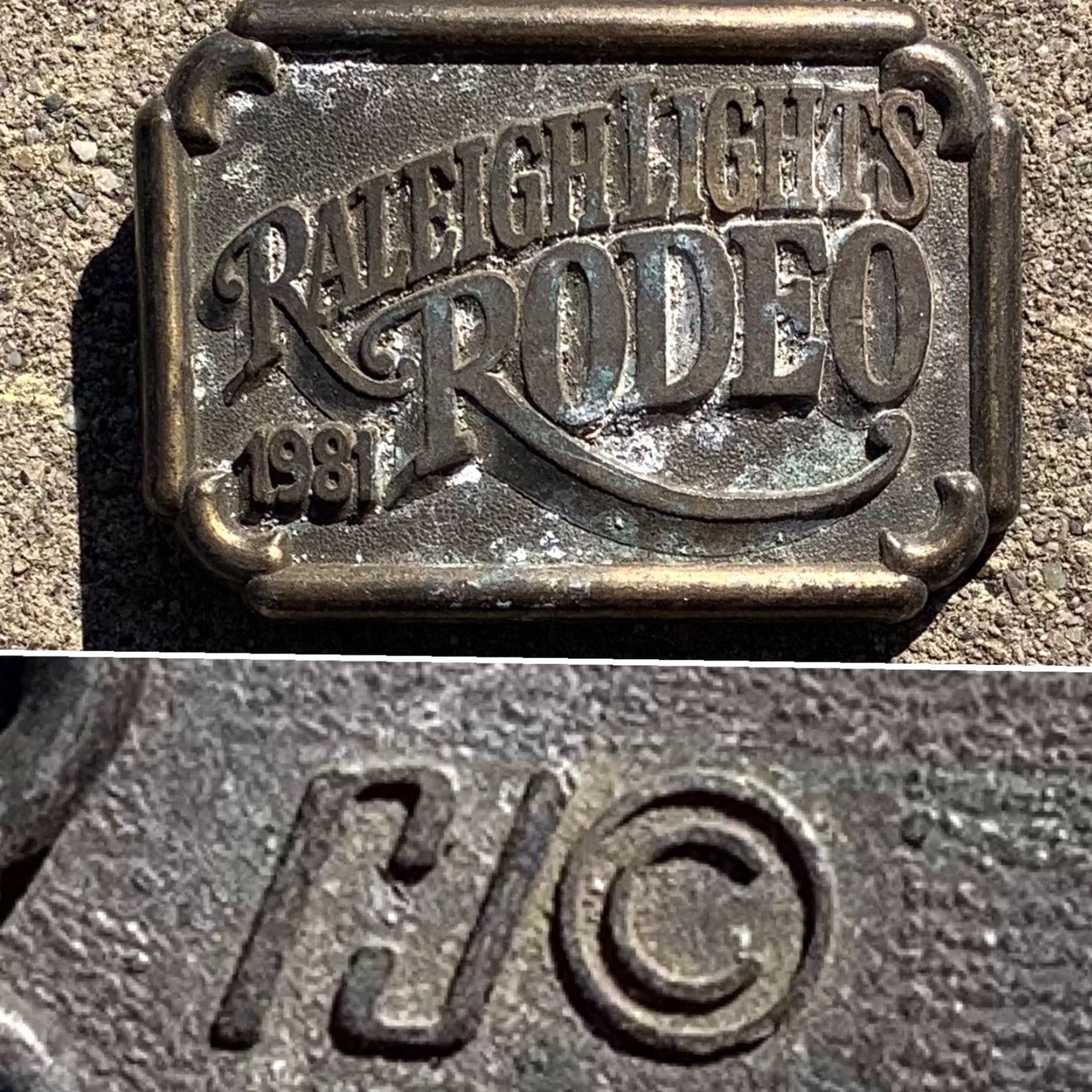 Vintage VINTAGE Raleigh Lights Rodeo 1981 Belt Buckle RJ c Western Cowboycore Belt Buckle Mens Womens Adults Unisex Brass 1980s Rockabilly Size ONE SIZE - 2 Thumbnail