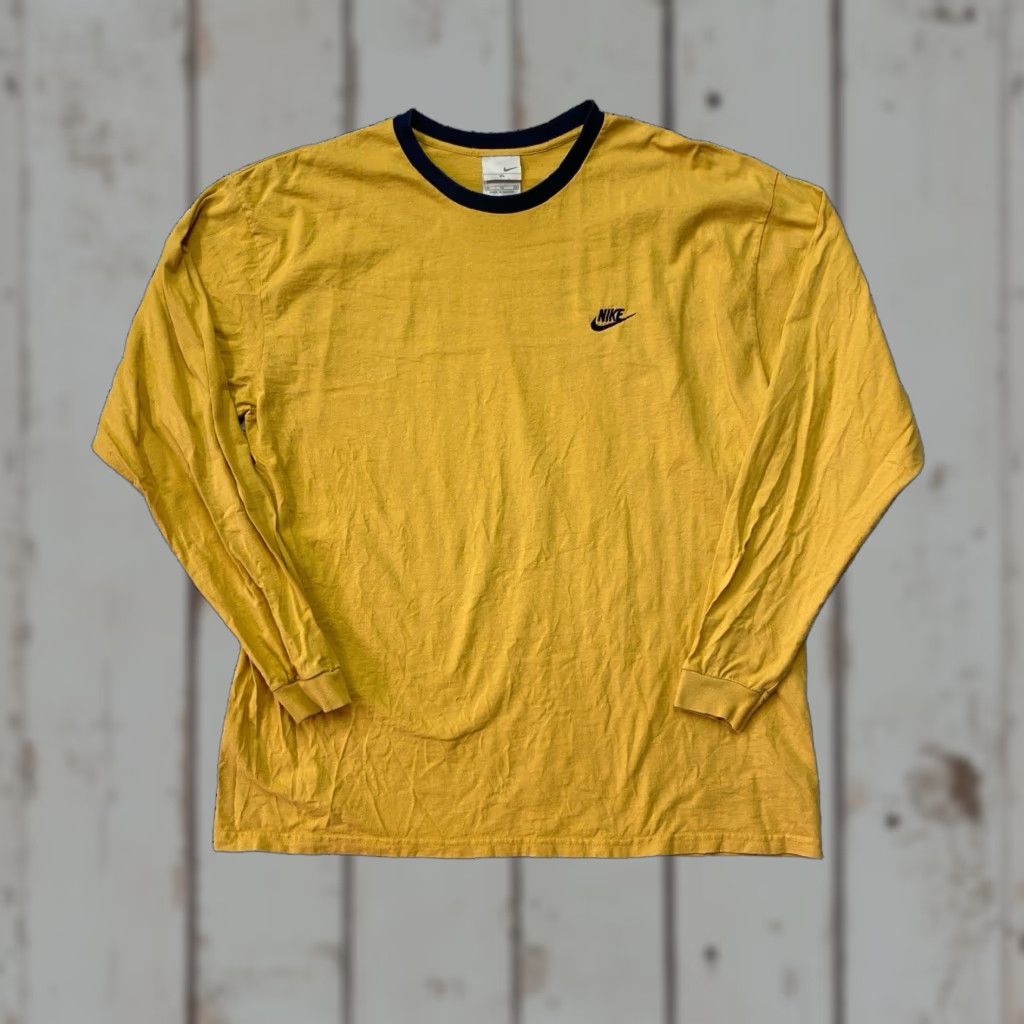 Nike VINTAGE Nike Long Sleeve Shirt XL Yellow 90s 2000s Air Mens Size US XL / EU 56 / 4 - 1 Thumbnail