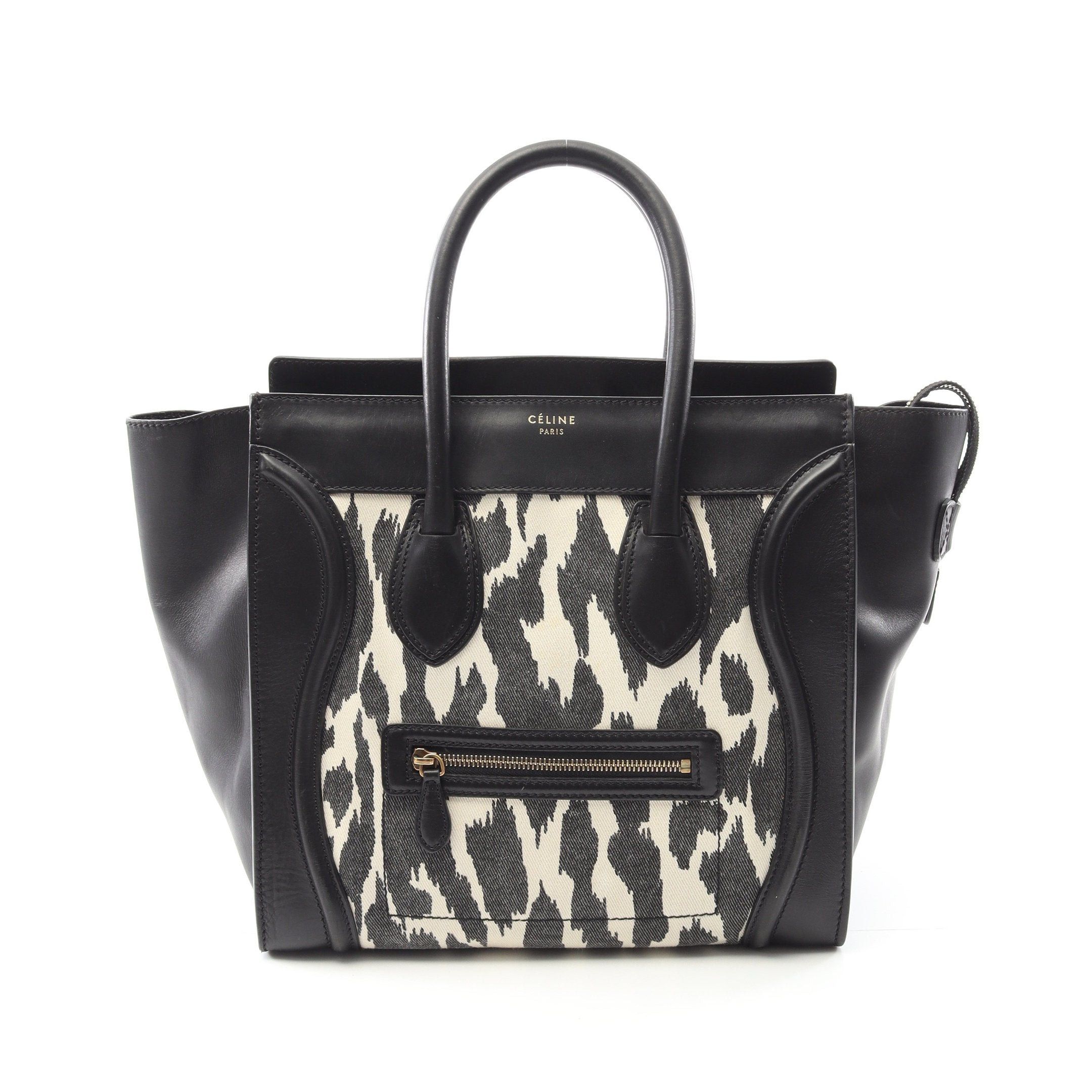Celine Celine Luggage Mini Shopper Handbag Leopard Canvas Leather Black White Size ONE SIZE - 1 Thumbnail