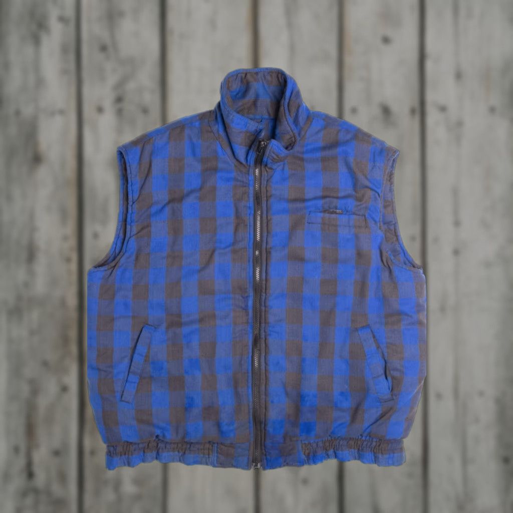 X-LARGE VINTAGE Branded Lion Flannel Vest Blue Checkered X-Large Zipper Front Adult XL Size US XL / EU 56 / 4 - 1 Thumbnail