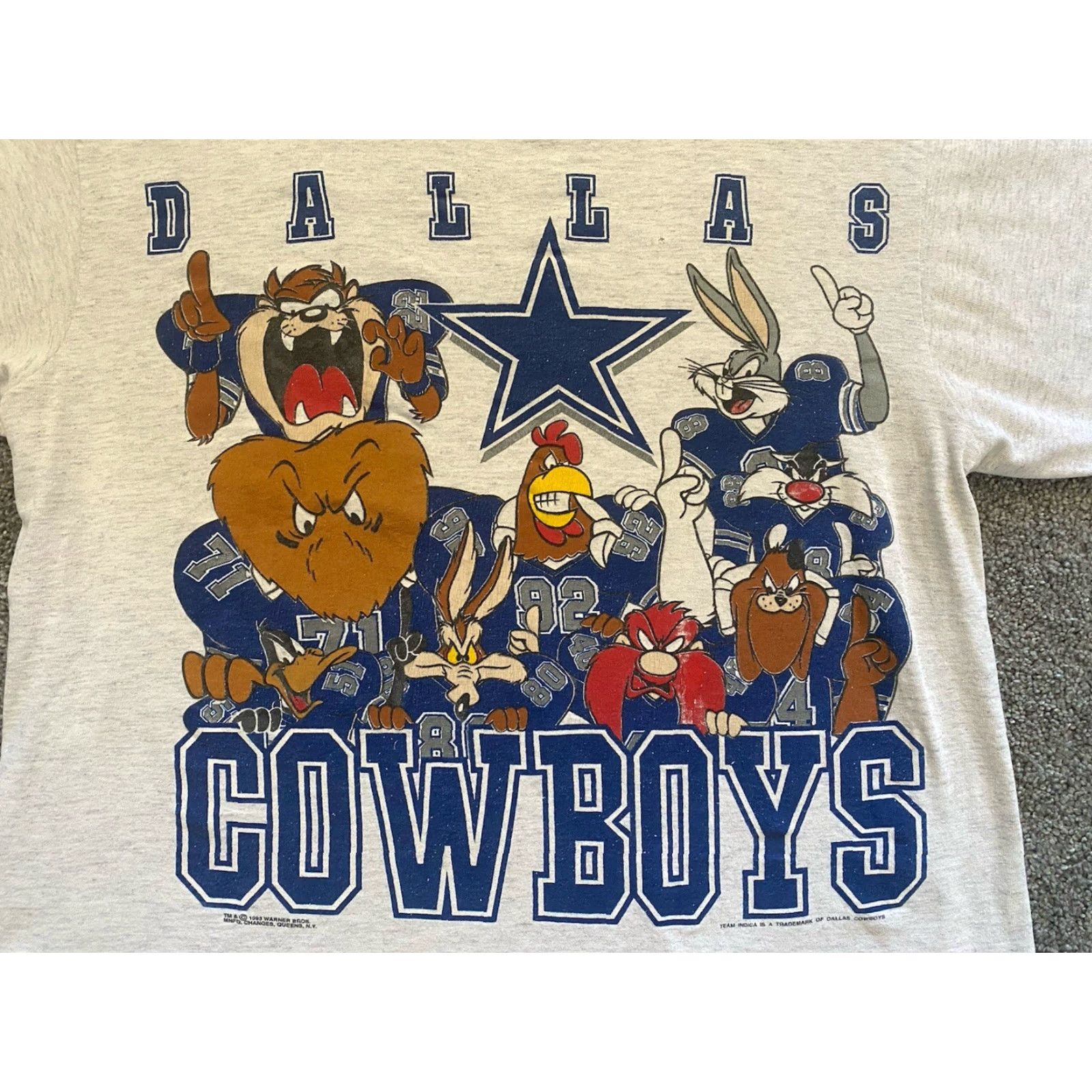 Changes VINTAGE 1993 Changes T Shirt Dallas Cowboys Looney Tunes Men L Single Stitch Gray Short Sleeve Bugs Bunny Sylvester Taz 90s Cartoon Sports NFL Size US L / EU 52-54 / 3 - 4 Thumbnail