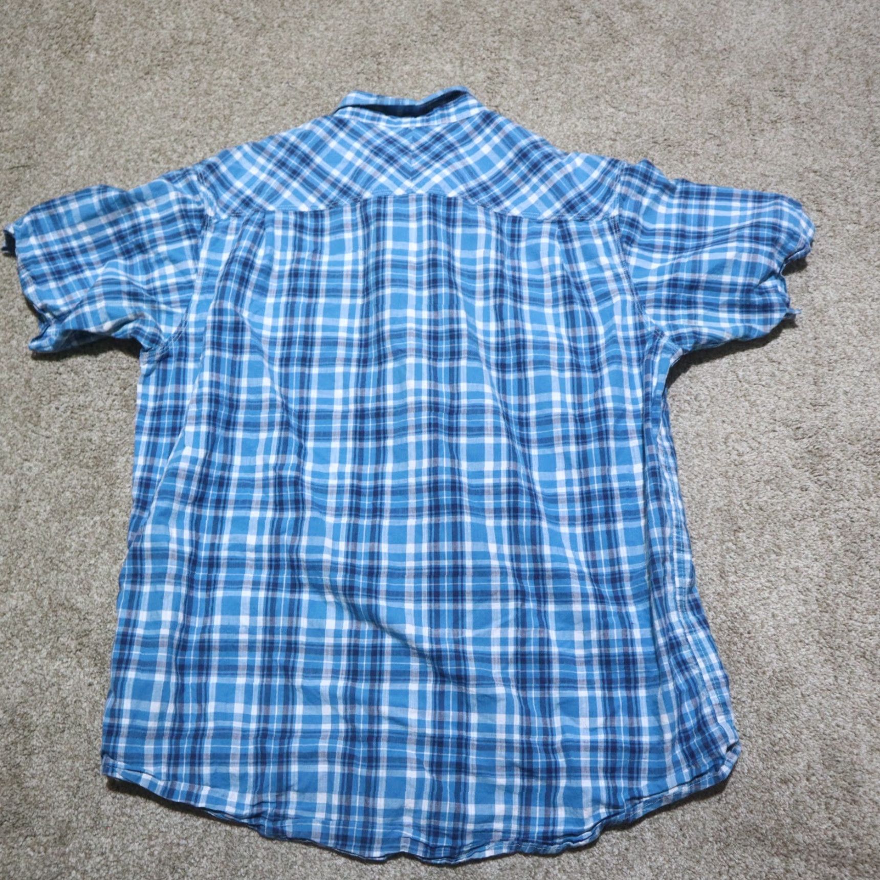 Vintage Red Head Shirt Button-Up Plaid Blue Short Sleeve Cotton Adult L Large Mens Size US L / EU 52-54 / 3 - 7 Thumbnail
