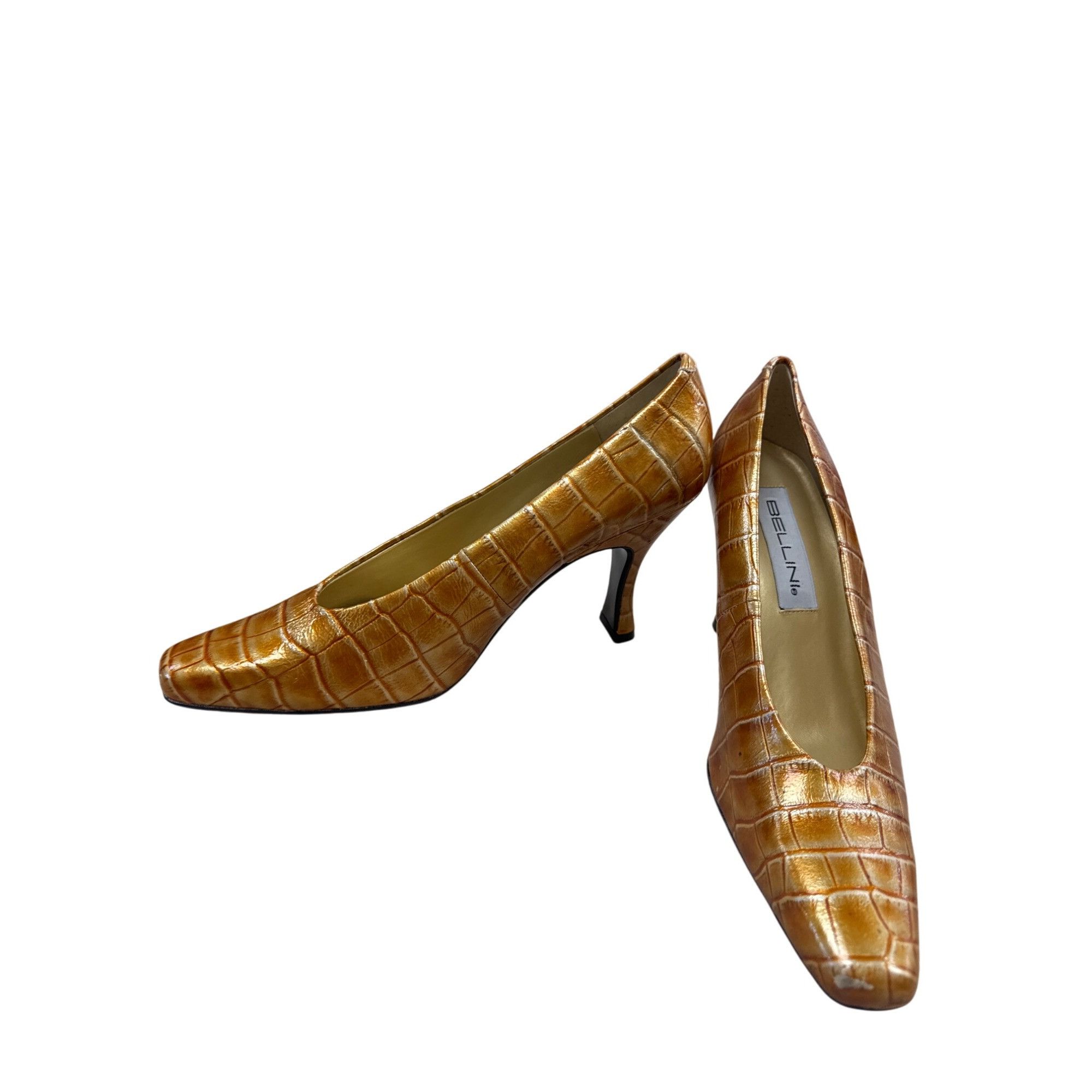 Designer Bellini Coiette womens leather Gold 4inch heels 10M SKU 7244 Size US 10 / IT 40 - 2 Thumbnail