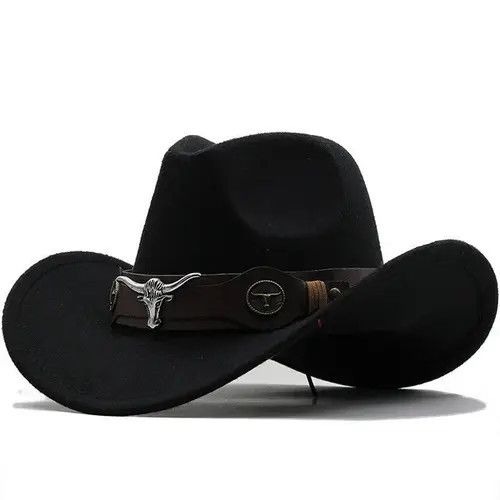 Japanese Brand Men Black Wool Chapeu Western Cowboy Hat Size ONE SIZE - 1 Thumbnail
