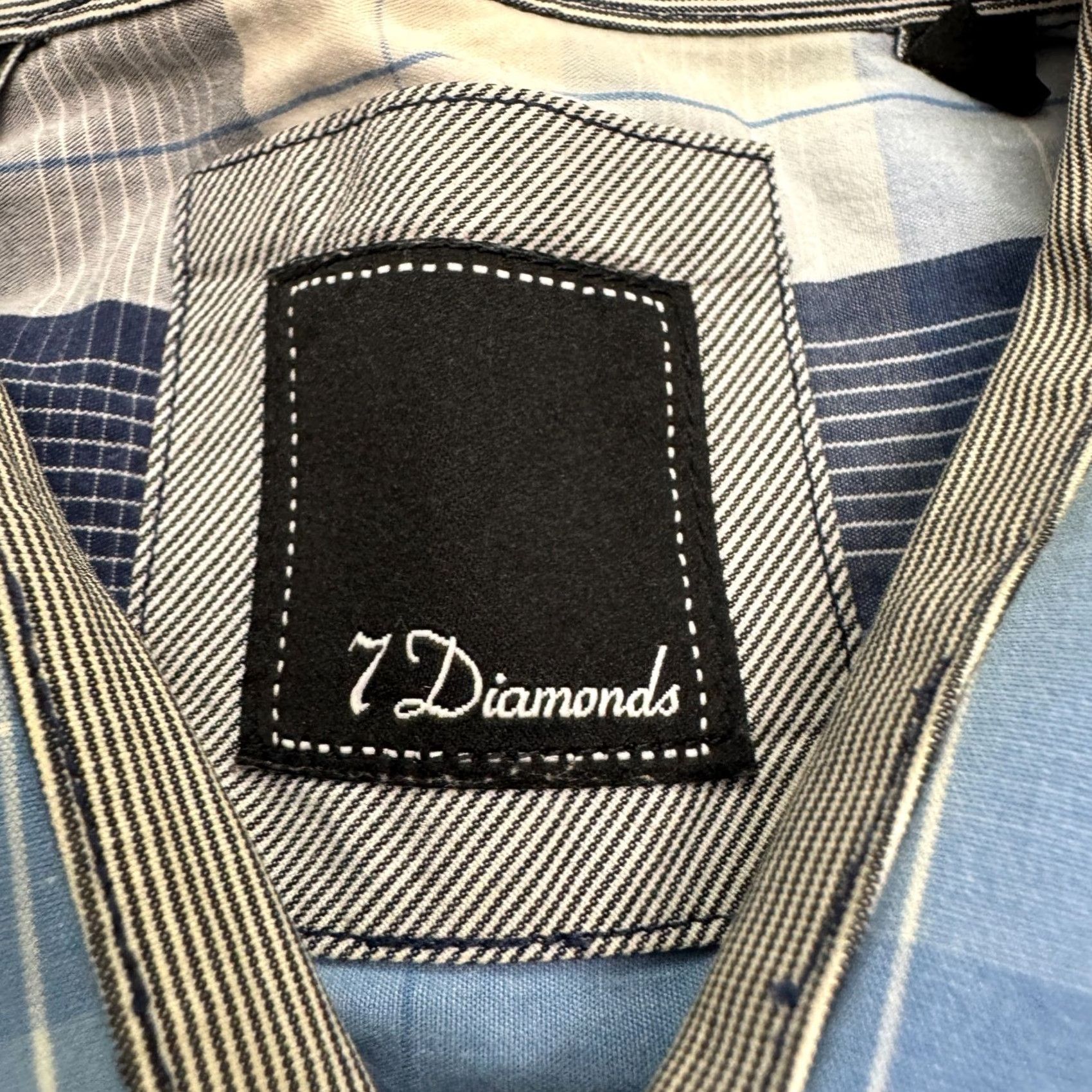 Vintage 7 Diamonds Button-Down Shirt Mens Large Blue Plaid Short Sleeve Cotton Casual Size US L / EU 52-54 / 3 - 7 Thumbnail
