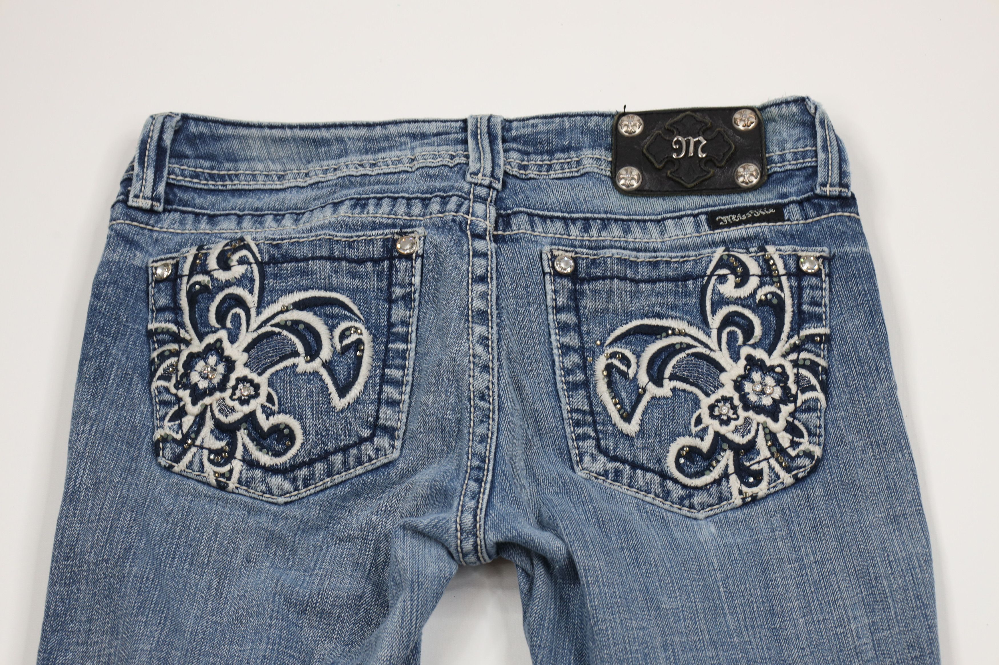 Miss Me × Vintage Miss Me Thick Stitch Flower Fleur de Lis Bootcut Jeans Size 29" - 12 Thumbnail