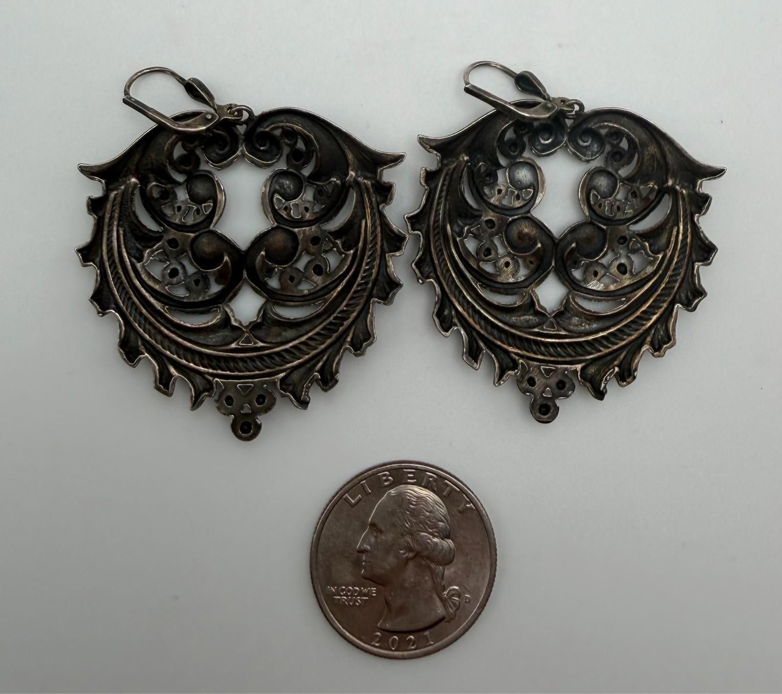The Unbranded Brand Vintage Ornate Silver Scroll Drop Earrings Size ONE SIZE - 3 Thumbnail