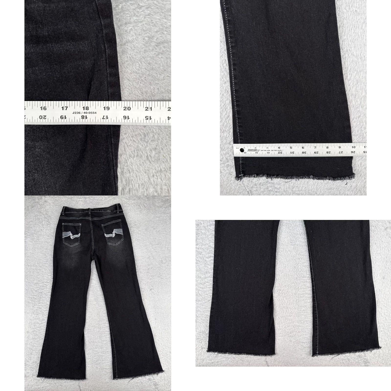 Vintage Women Jeans Black Denim Flared High Rise Raw Hem Cotton Blend 30x28 Size 30" / US 8 / IT 44 - 9 Thumbnail
