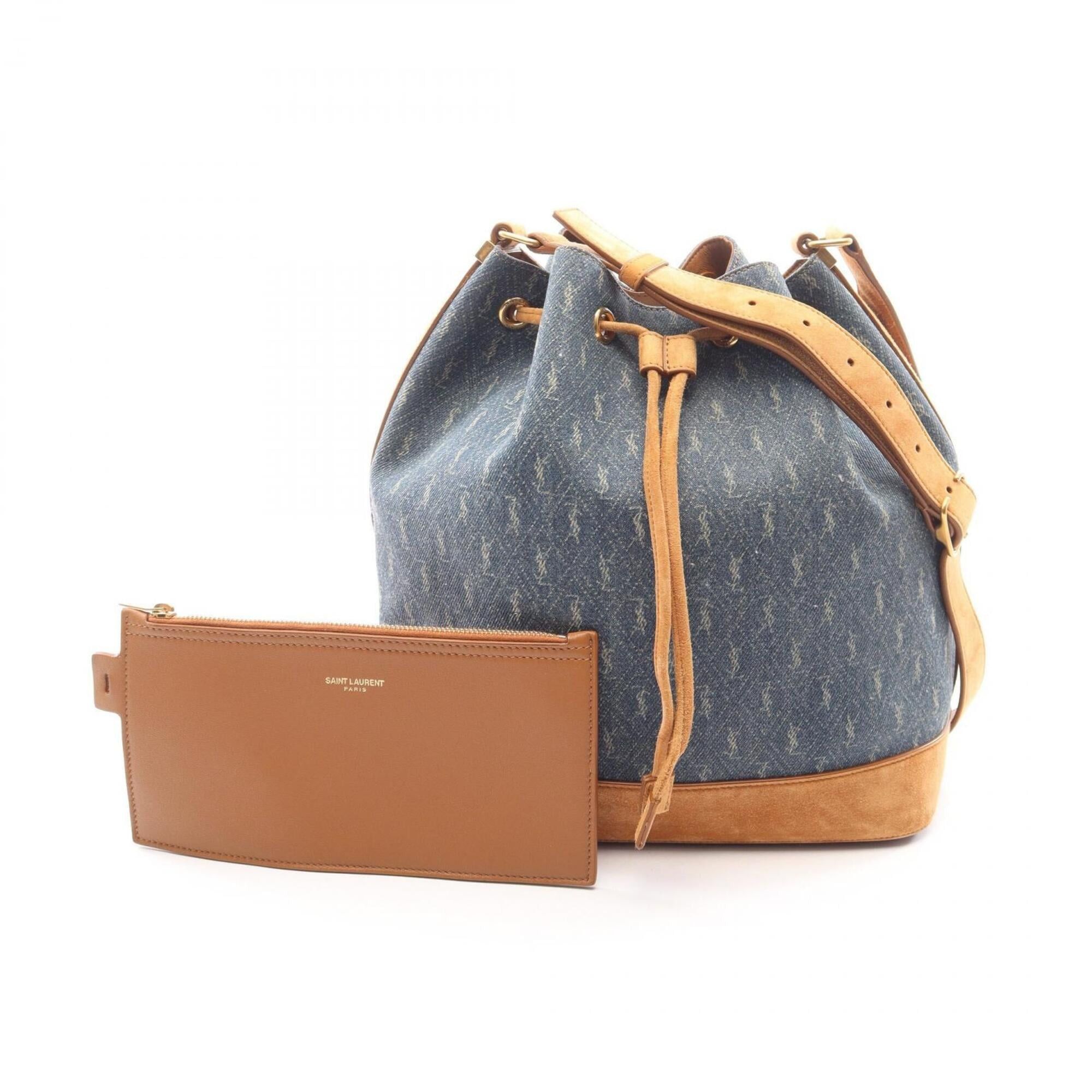Yves Saint Laurent Yves Saint Laurent Saint Laurent Paris Le Monogram Bucket Bag, Shoulder Handbag, Denim Suede, Women's, Navy/Brown, 568606 Size ONE SIZE - 1 Thumbnail