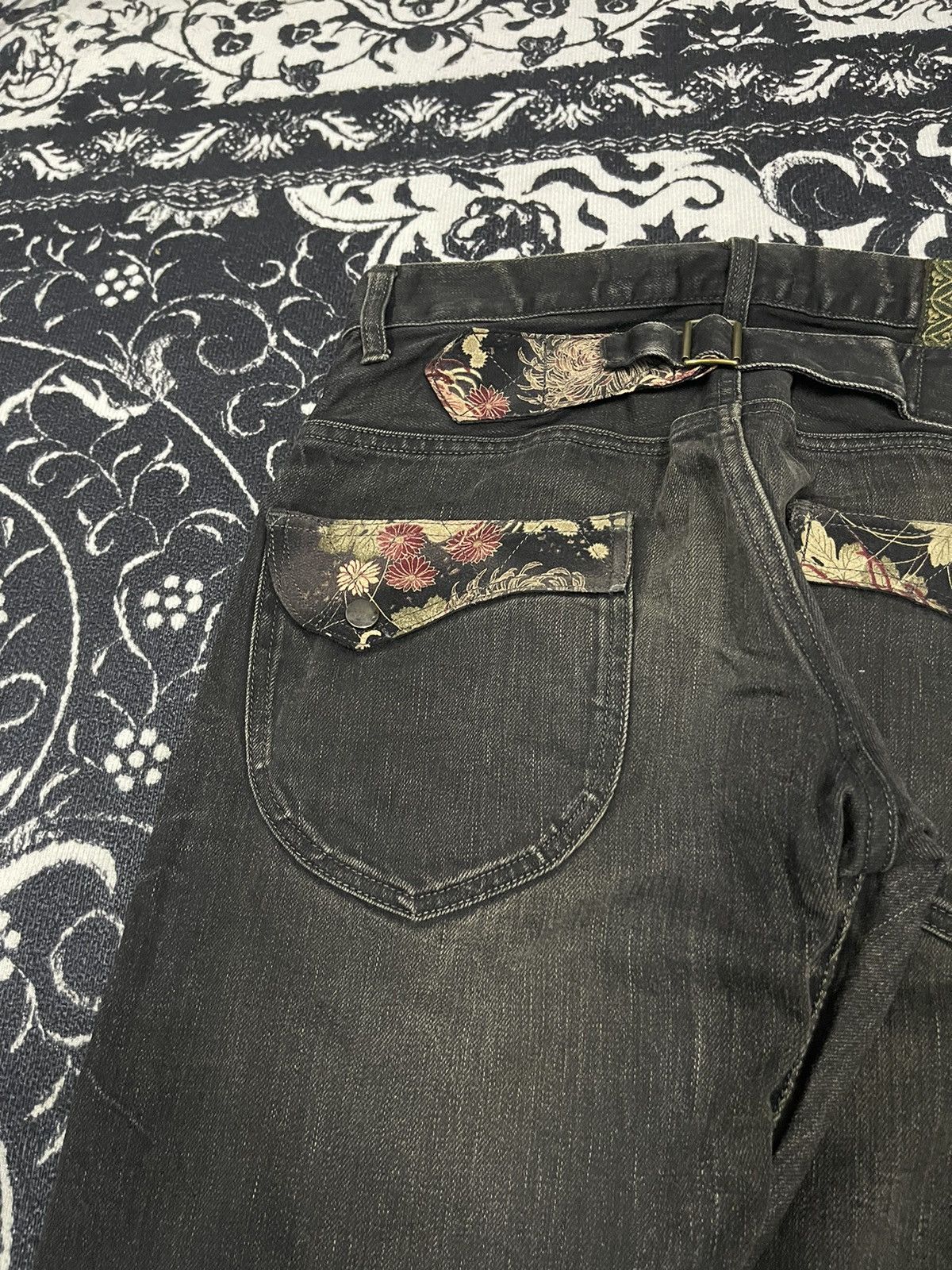 If Six Was Nine 90s KURA BUCKLEBACK DENIM JEANS DISTRESSED DESIGN Size US 29 - 19 Thumbnail