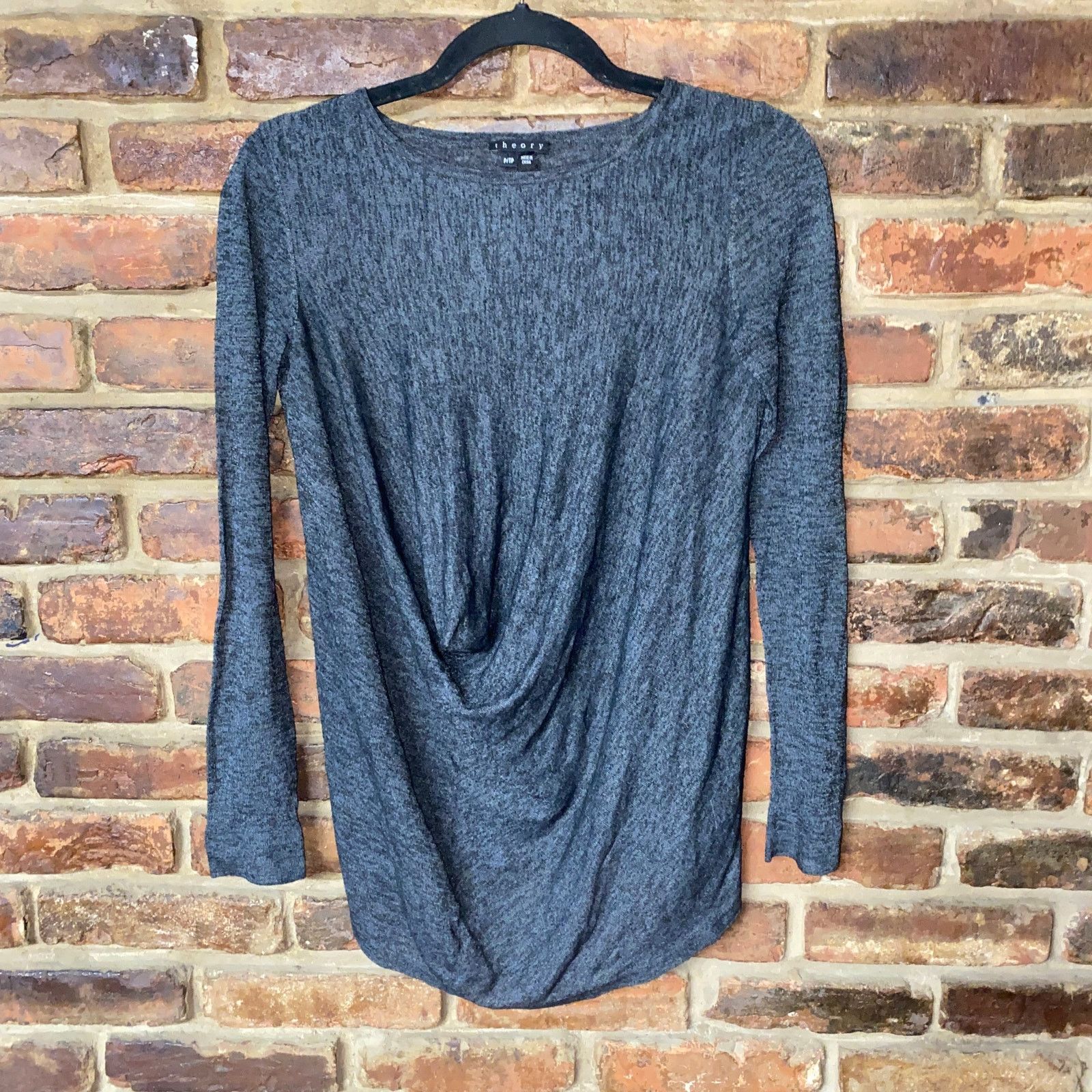 Theory Theory Gray Black Draped Calvana Galaxy Sheer Top P XS Size XS / US 0-2 / IT 36-38 - 1 Thumbnail
