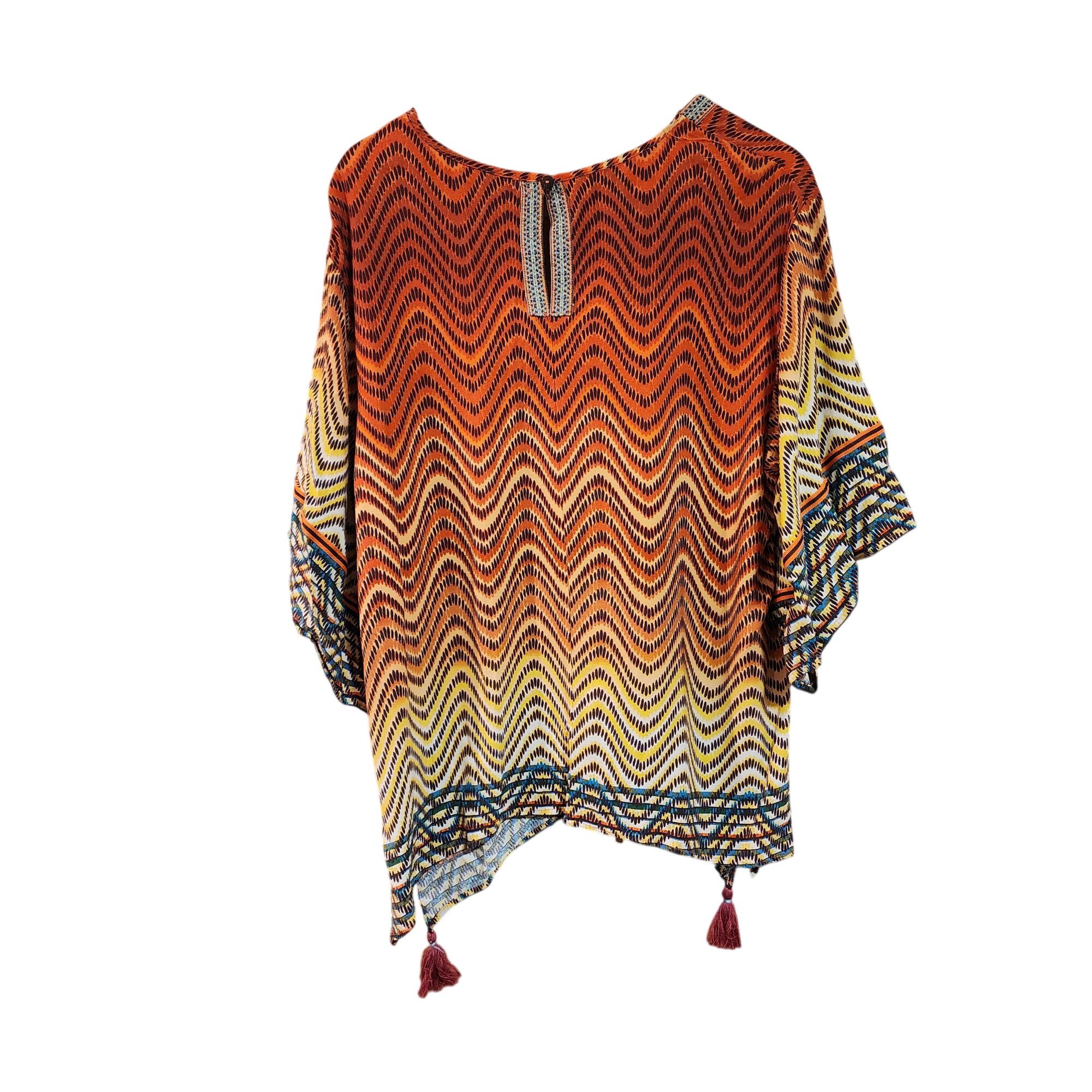 Other Democracy Boho Multicolor Chevron Print Poncho Top With Tass Size L / US 10 / IT 46 - 4 Thumbnail