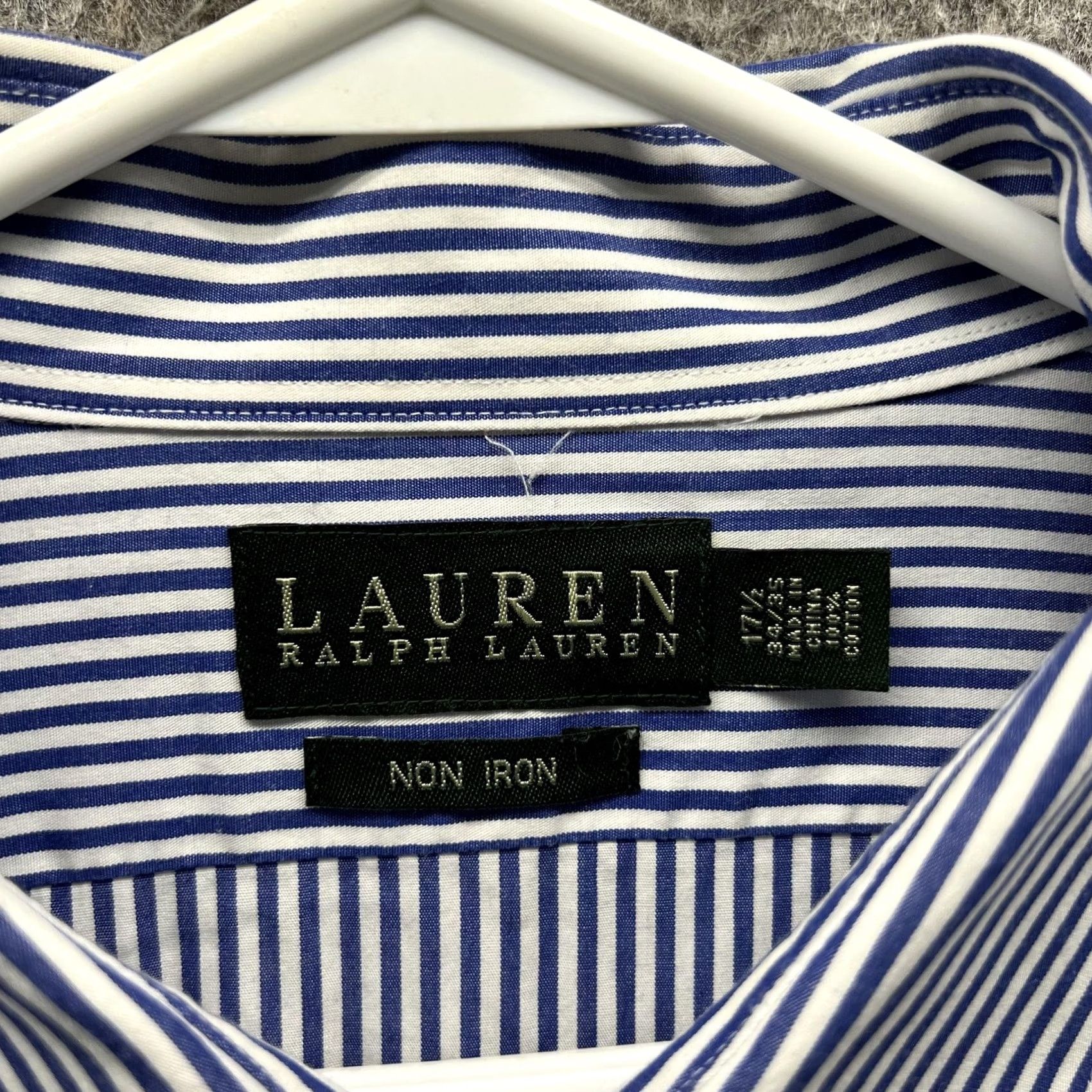 Ralph Lauren Lauren Ralph Lauren Dress Shirt Mens 17.5 34/35 Blue Stripe Non Iron Long Sleeve Shirt Size 48R - 3 Thumbnail