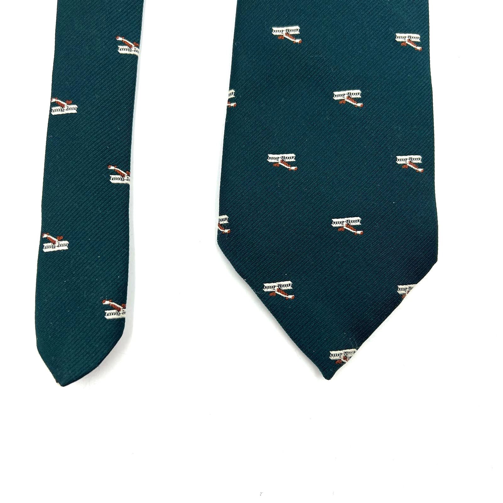 Vintage Silk Forrest Green Tie Wright Flyer Plane Motif