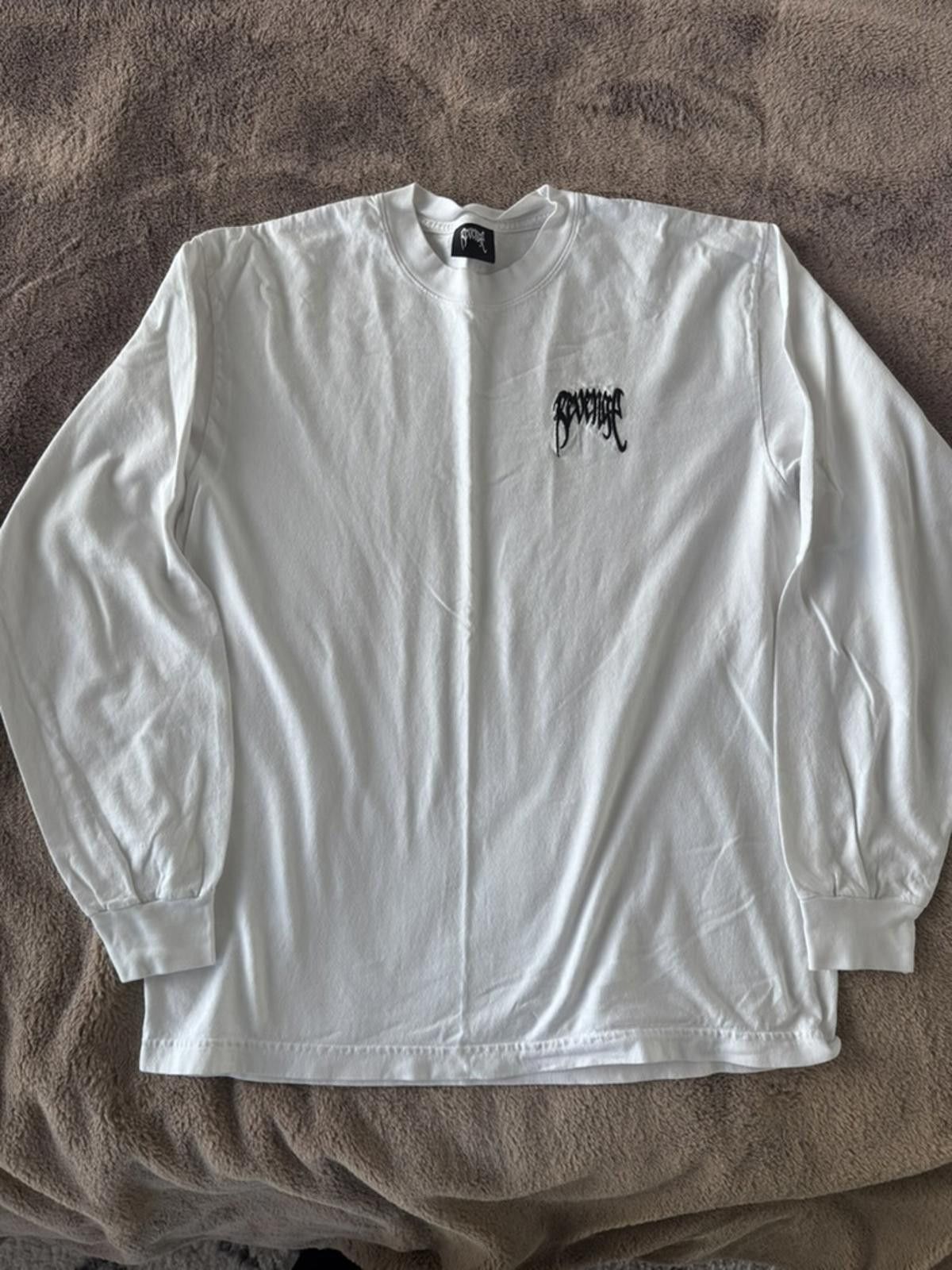 Revenge Revenge White Long Sleeve Shirt with Black Logo Embroidery Size US M / EU 48-50 / 2 - 1 Thumbnail