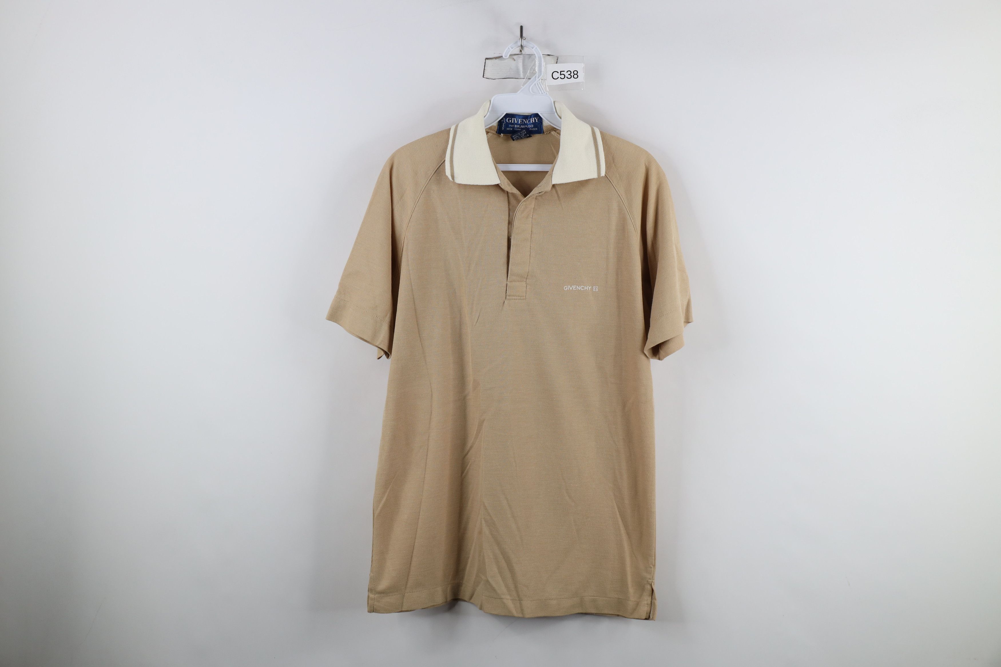 Vintage Vintage 70s Givenchy Spell Knit Collared Polo Shirt Beige Size US M / EU 48-50 / 2 - 1 Thumbnail