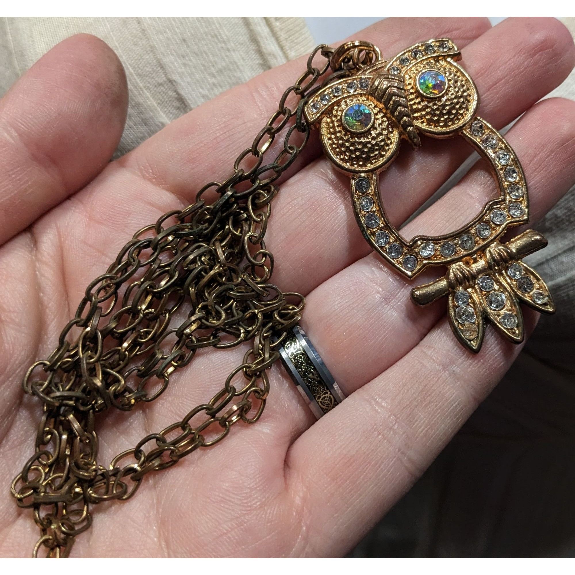 Other Whimsygoth Gold Tone Aurora Borealis Gemmed Owl Pendant Neck Size ONE SIZE - 6 Thumbnail