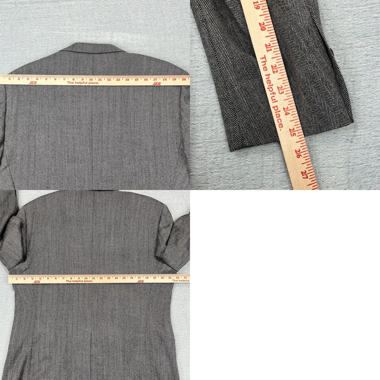 Joseph Joseph & Feiss Gold Sport Coat Blazer Mens 42R Gray Herringbone Two-Button Notch Lapel Wool Regular Chest 42 Size 42R - 8 Thumbnail