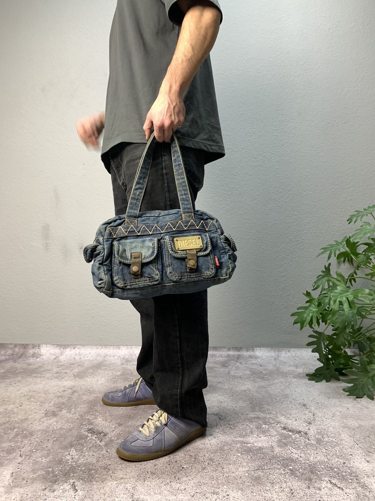 image of Diesel Sling Bag Vintage Y2K Multi Pocket Bag Military 90's in Blue, Men's