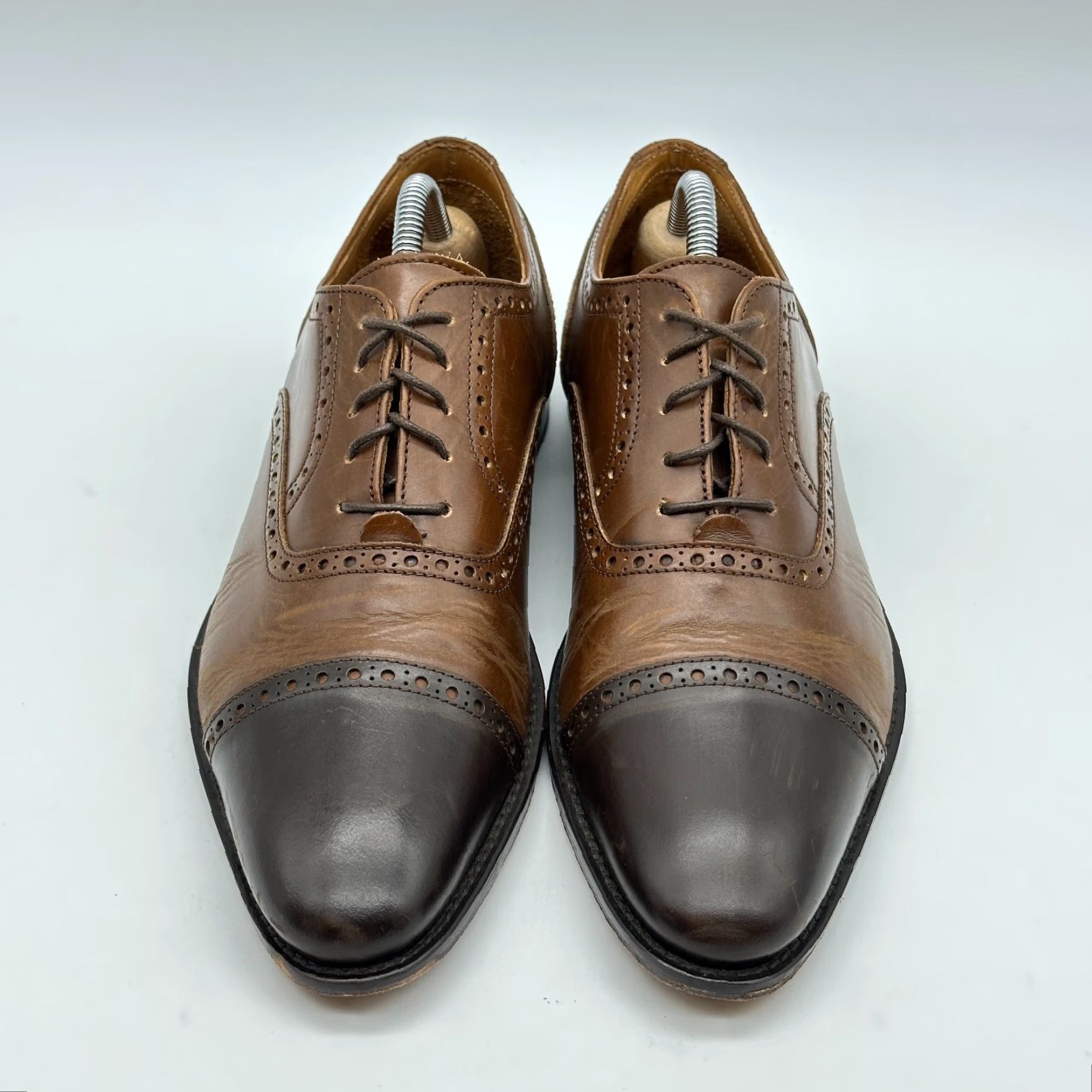 Vintage Paul Fredrick Cap Toe Oxford Mens 8.5 Brown Leather Brogue Made in Italy Dress Oxford Shoes Mens Brown Leather Cap Toe Oxford City Going Out 8.5 Mens Size ONE SIZE - 7 Thumbnail