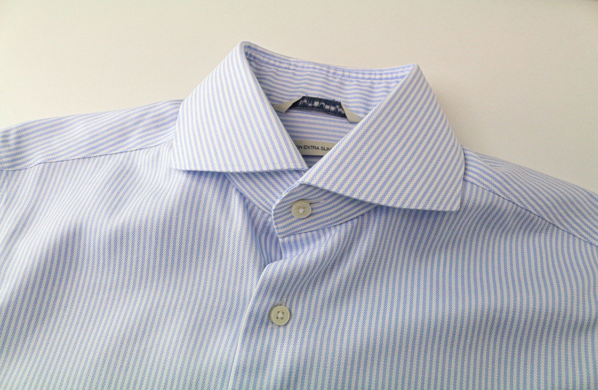 Suitsupply 37/14 1/2 Extra Slim Blue Cotton Stripes Shirt 76365 Size 38R - 3 Thumbnail