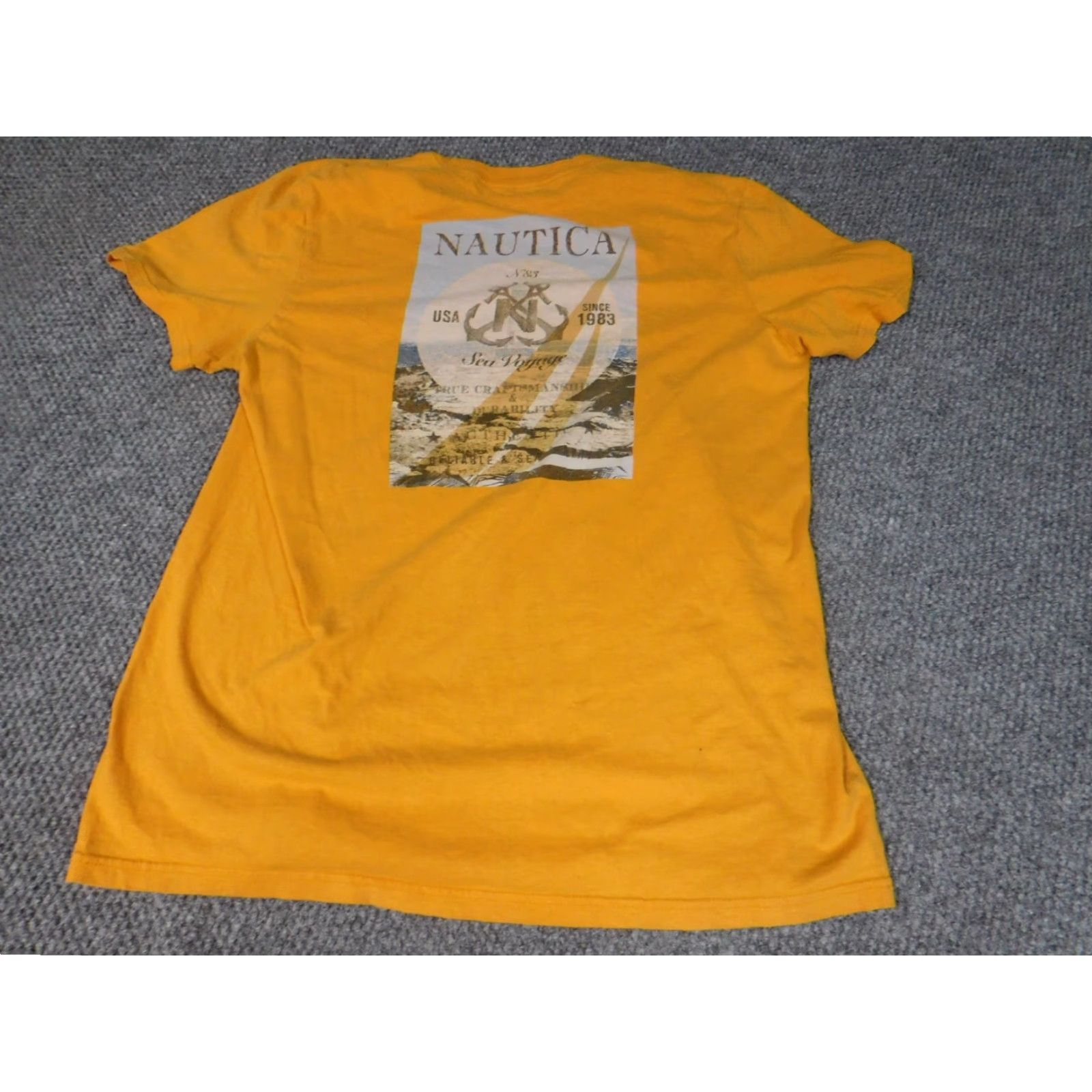 Nautica Nautica Shirt T-Shirt Mens L Yellow Short Sleeve Crew Neck Logo Cotton Blend, Polyester Classic All Seasons, Regular Fit, Navy? Wait, yellow. Size US L / EU 52-54 / 3 - 7 Thumbnail