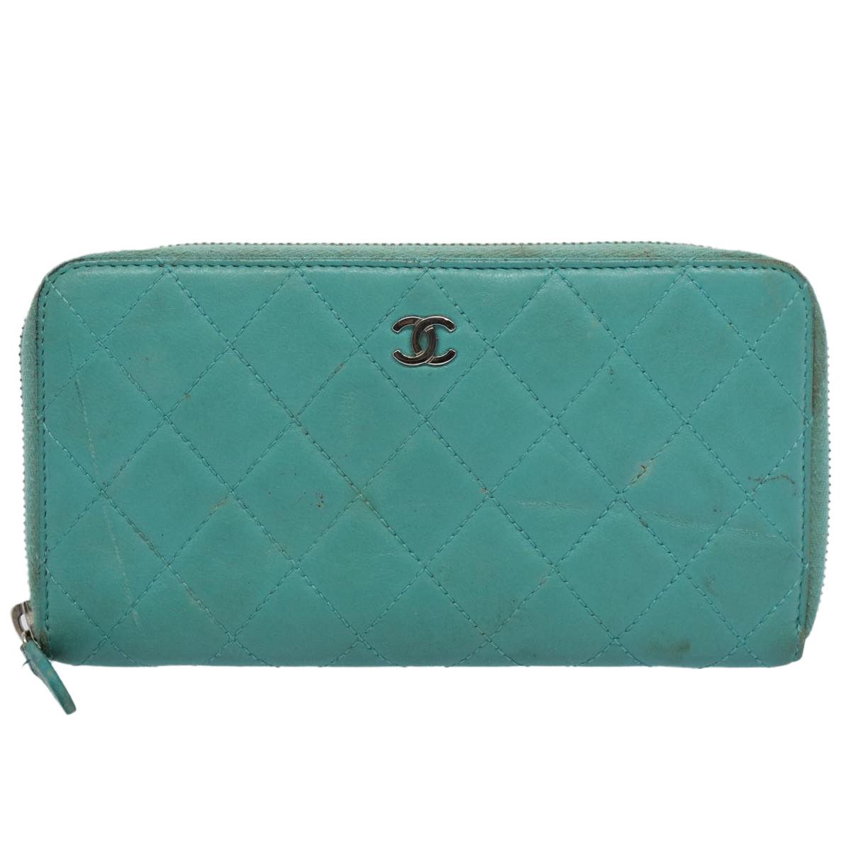 image of Chanel Matelassé Wallet in Turquoise, Women's