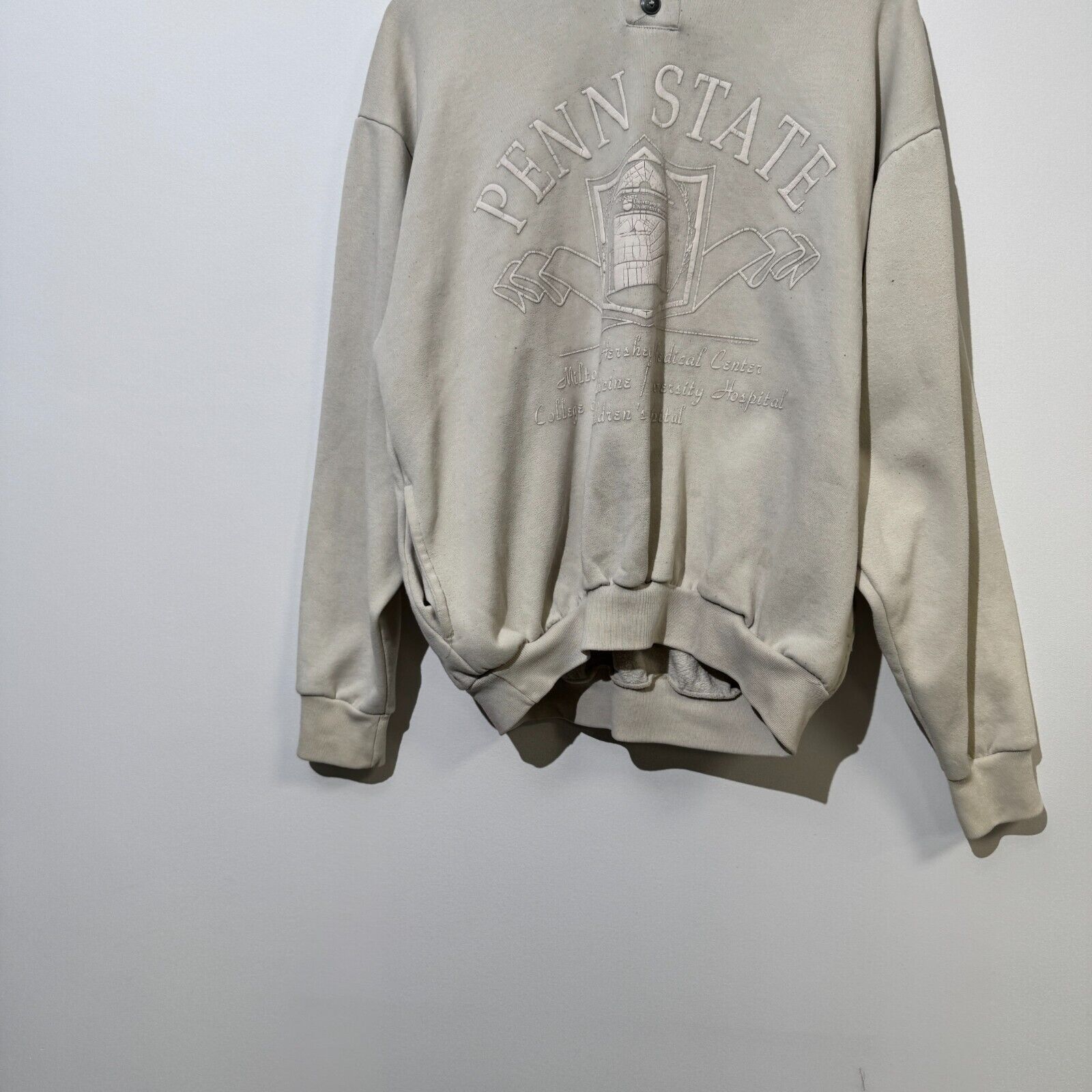 Vintage Vintage Unisex Beige Cotton Hoodie Size L Pennstate Button Size US L / EU 52-54 / 3 - 3 Thumbnail
