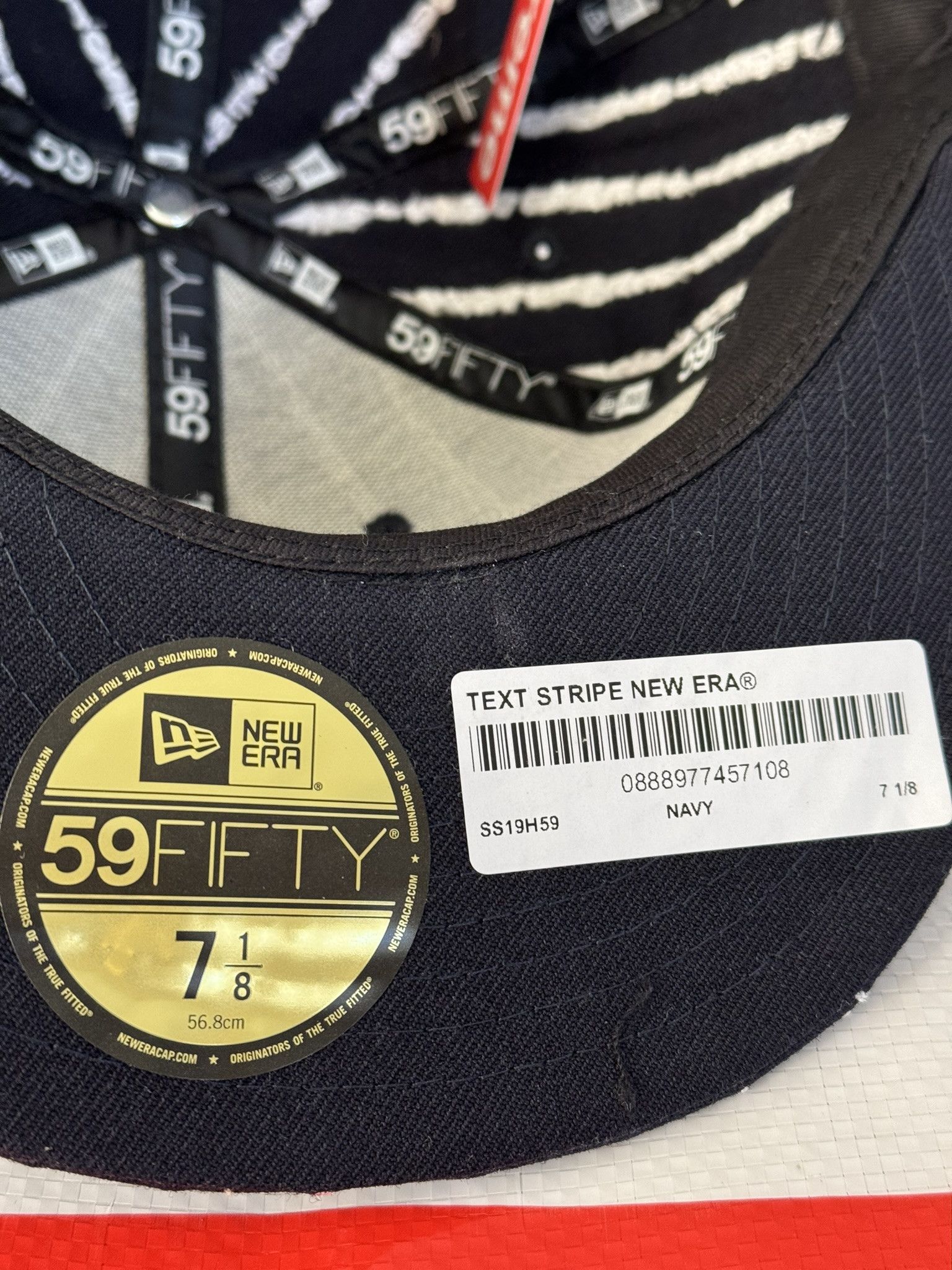 Supreme Text Stripe New Era Cap Navy 7 1/8 HAT SS 19