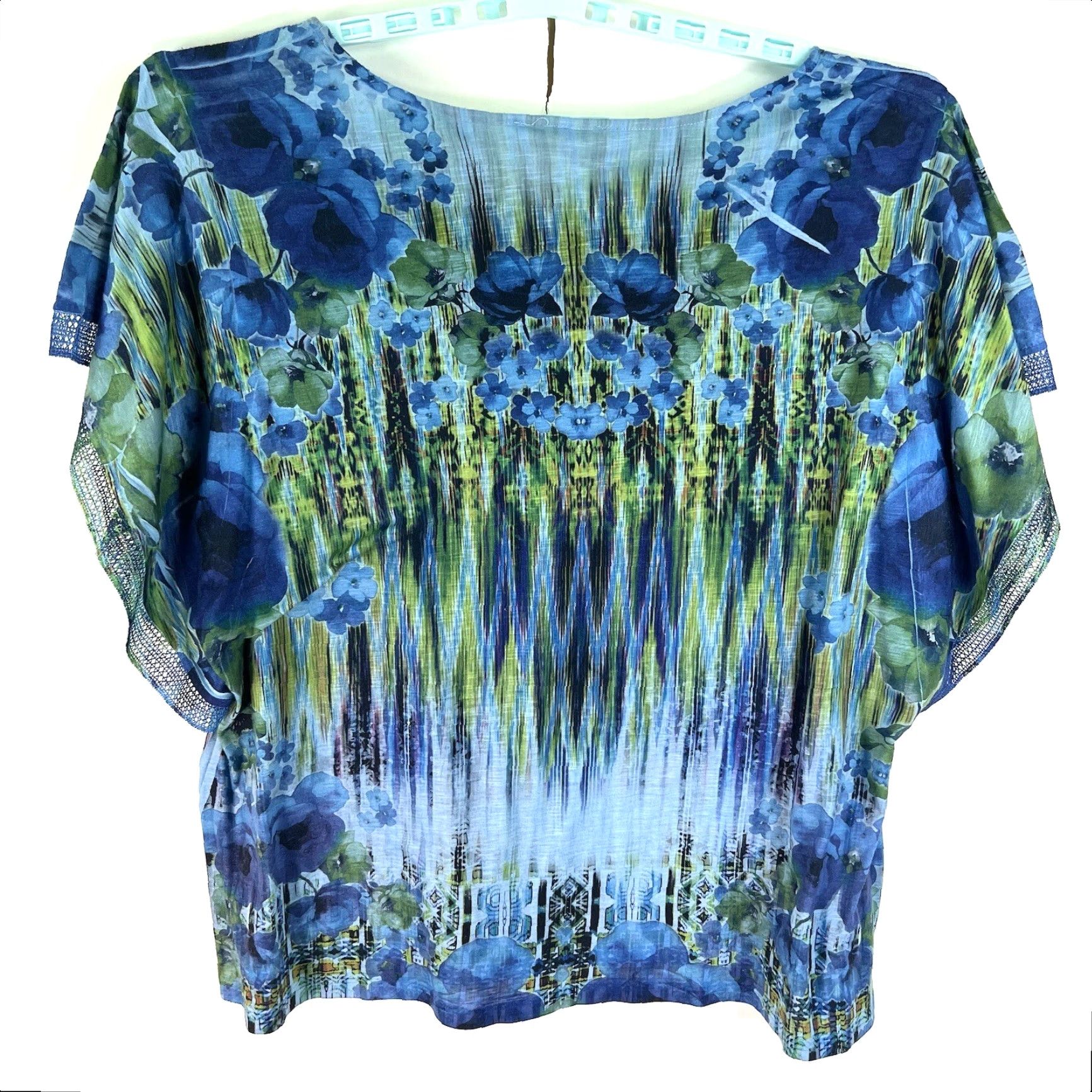 Vintage Cato Floral Embellished Open Sleeve Blouse Women's Size 26 Blue Flowing Poly Size 4XL / US 24-26 - 6 Thumbnail