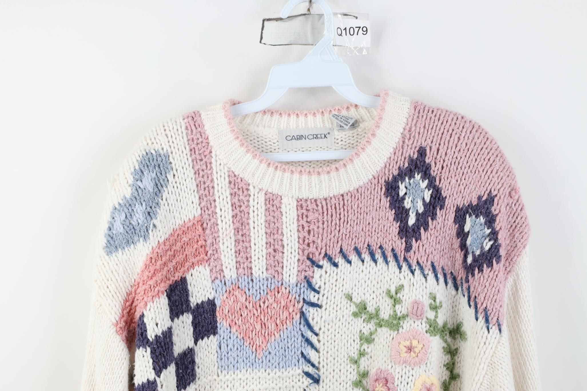 Vintage Vintage 90s Streetwear Patchwork Hearth Flower Knit Sweater Size L / US 10 / IT 46 - 2 Thumbnail