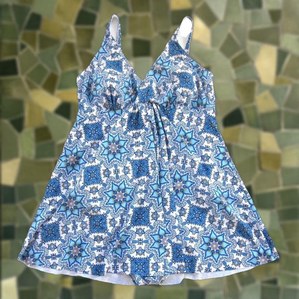 Nicole Miller Nicole Miller Studio Blue White Paisley One Piece Swimsuit Dress Women Large Size L / US 10 / IT 46 - 1 Thumbnail