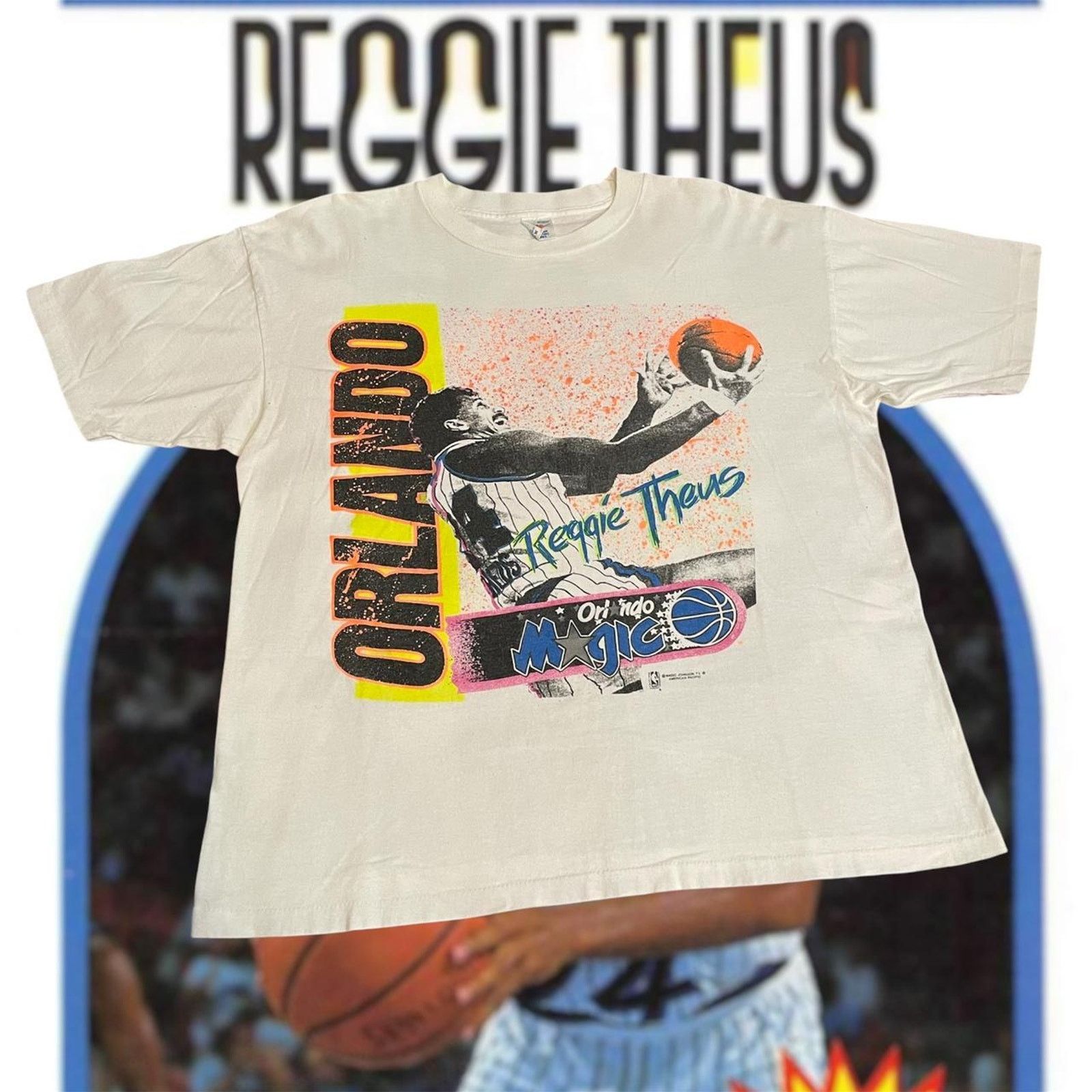 NBA × Vintage Vintage 90s NBA Reggie Theus Orlando Magic Basketball Tee Size US XL / EU 56 / 4 - 1 Thumbnail