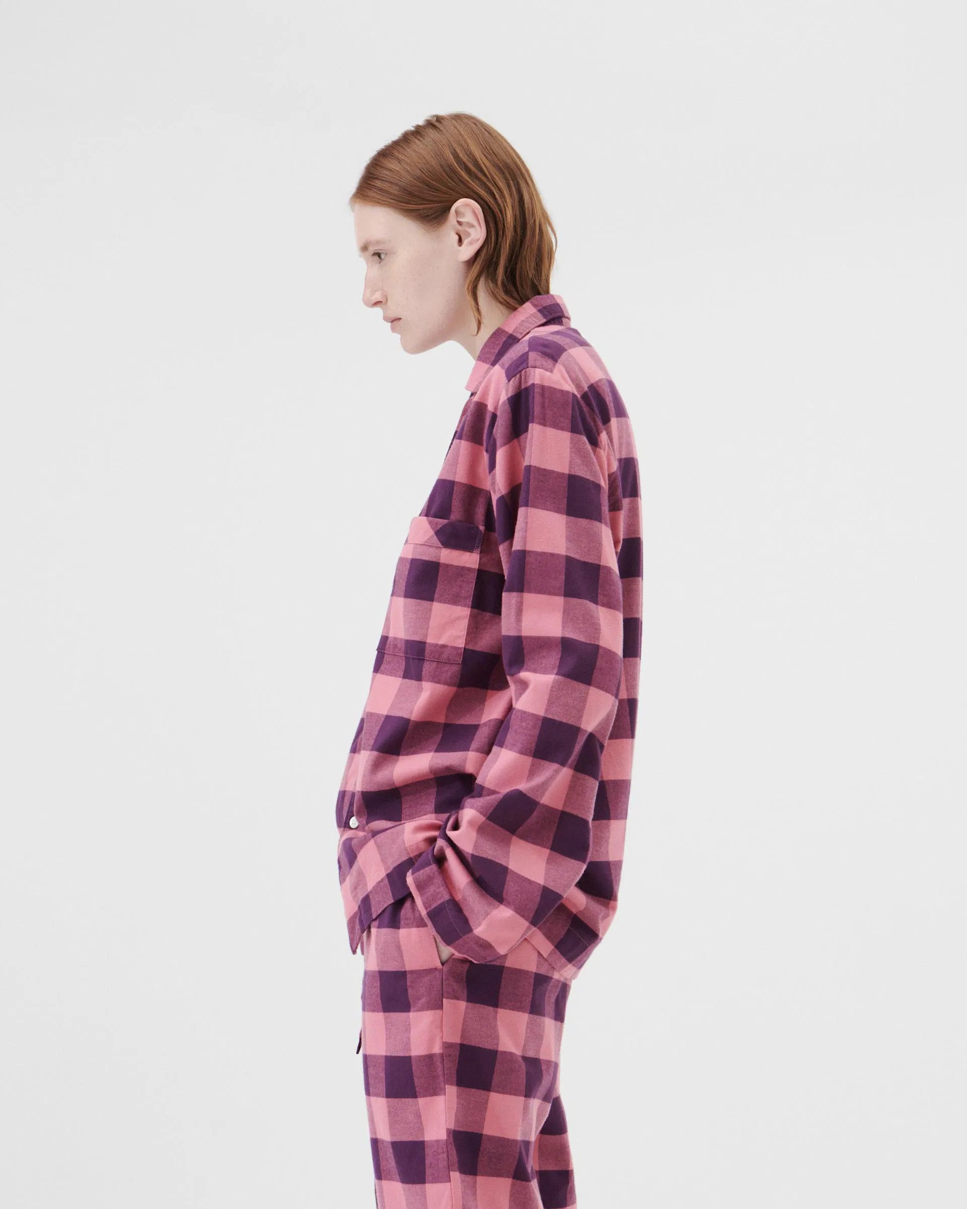 Tekla o1mle0325 Unisex Flannel Pyjamas Shirt in Pink Gingham Size US M / EU 48-50 / 2 - 6 Thumbnail