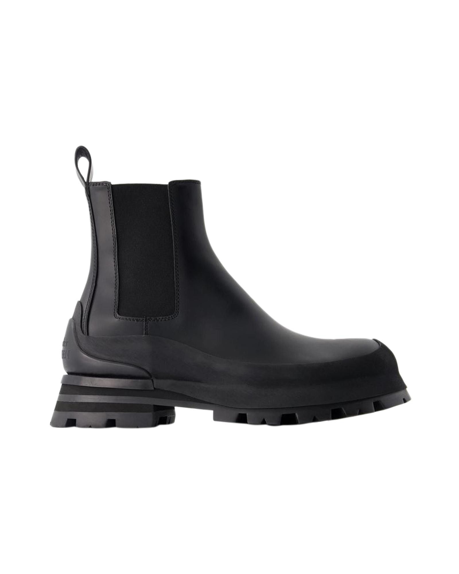 image of Alexander Mcqueen Black Calfskin Ankle Boots - Slip-On Round Toe, Men's (Size 11)