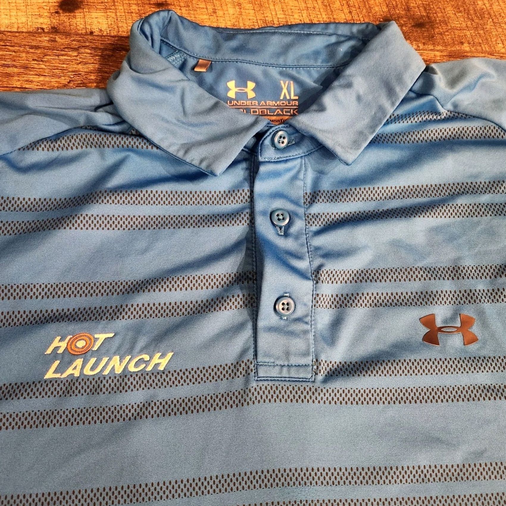 Under Armour Under Armour Polo Shirt Mens XL Striped Blue Short Sleeve Collared Logo Lightweight Breathable"," Size US XL / EU 56 / 4 - 2 Thumbnail
