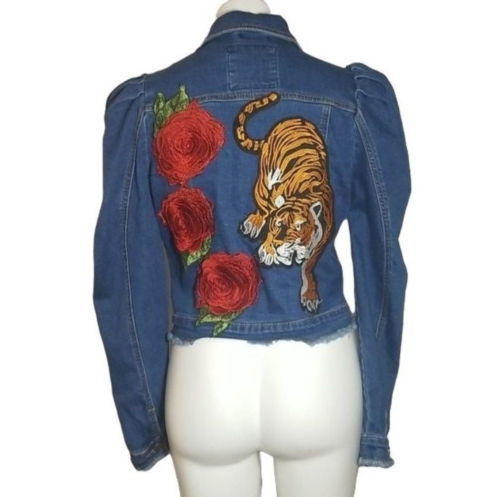 Other Denimland Tiger Rose Puff Shoulder Denim Jacket Size M / US 6-8 / IT 42-44 - 1 Thumbnail