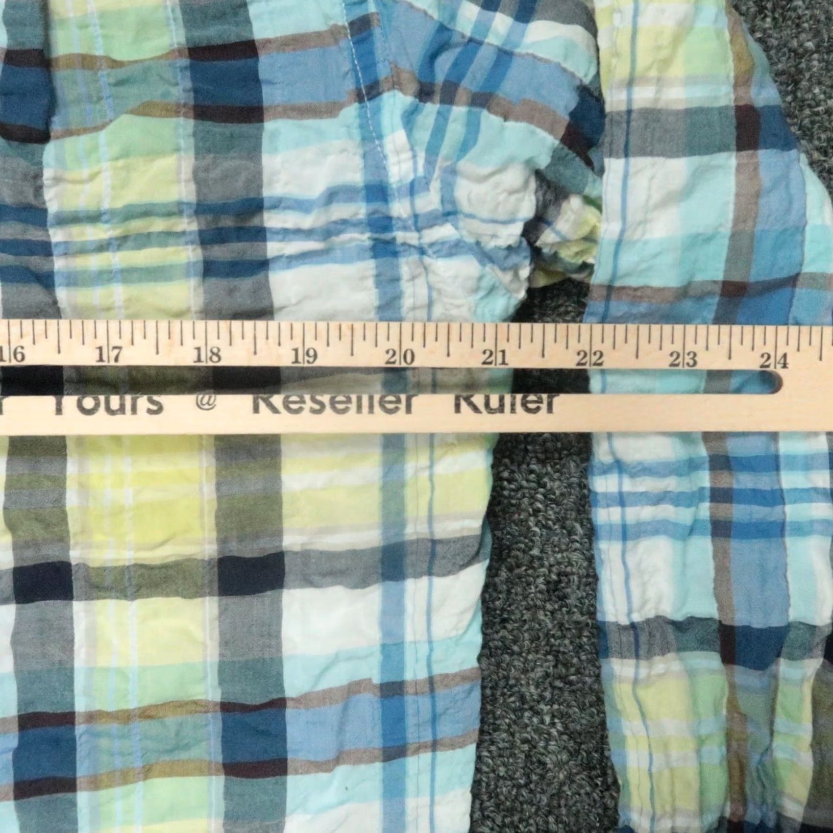 Relwen Relwen Shirt Mens Medium Blue Yellow Plaid Lightweight Long Sleeve Button-Up Seersucker Regular Fit Cotton Spandex Casual Mens Size US M / EU 48-50 / 2 - 5 Thumbnail