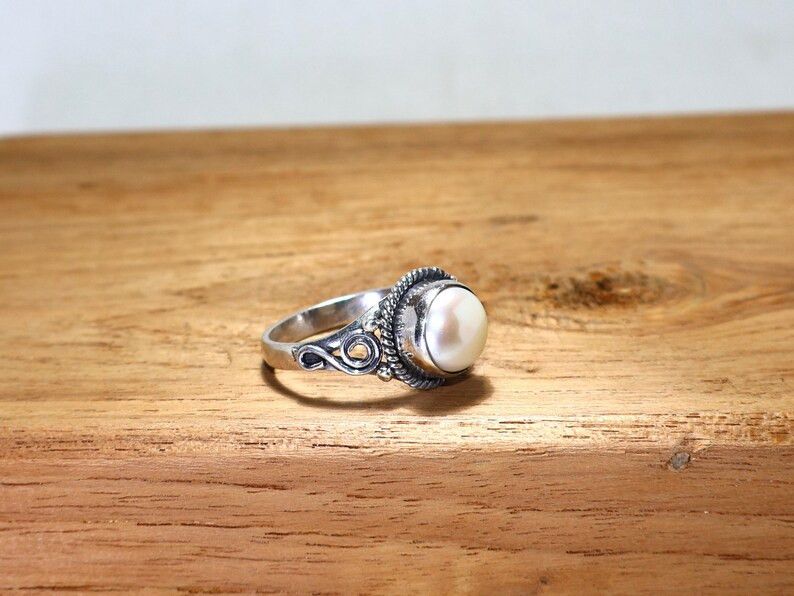 Handmade Pearl Ring, Sterling Silver Promise Ring, Handmade Jewelry Size ONE SIZE - 2 Thumbnail