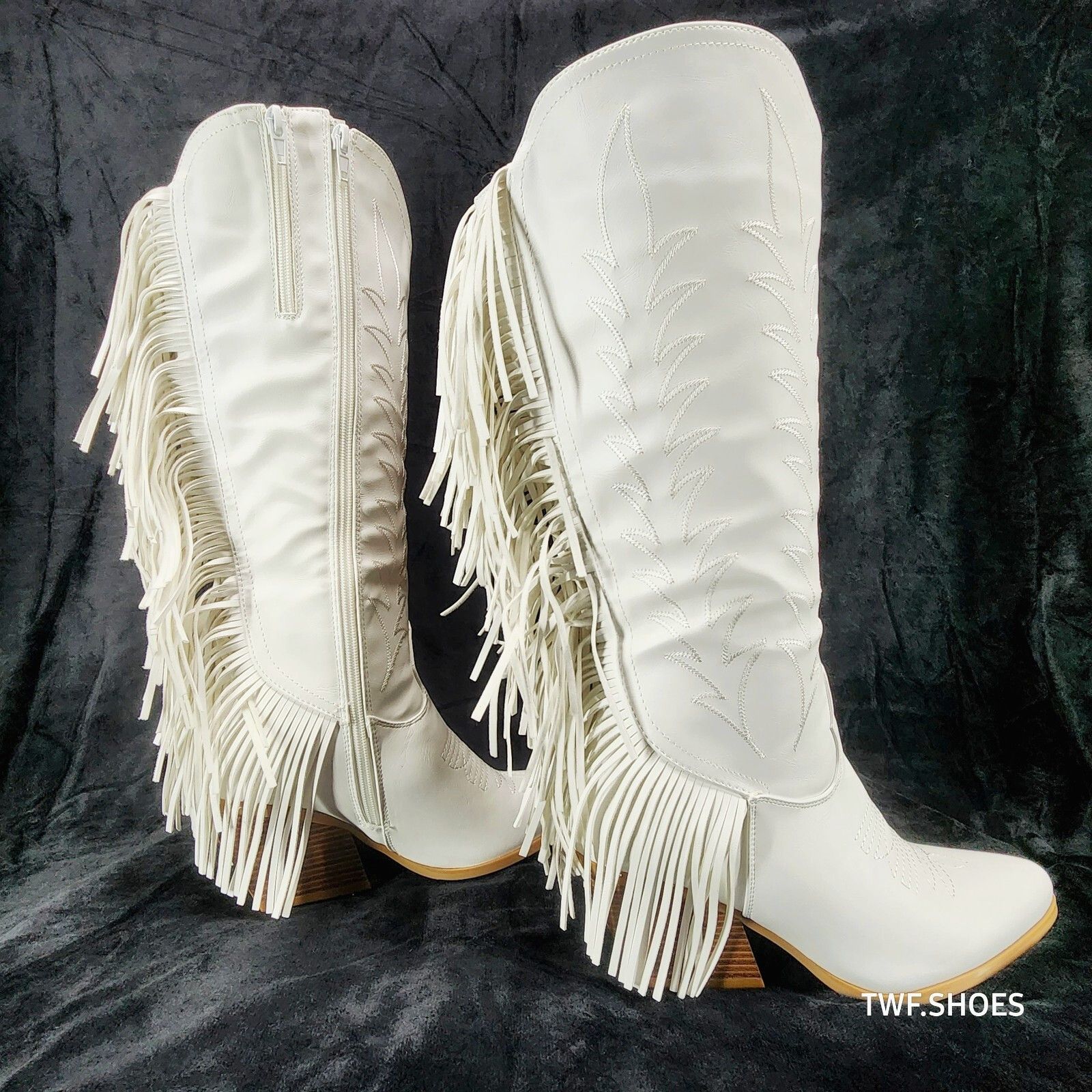 Other Dusty Roads Bright White Back Fringe Country Western Cowgirl Size US 10 / IT 40 - 3 Thumbnail