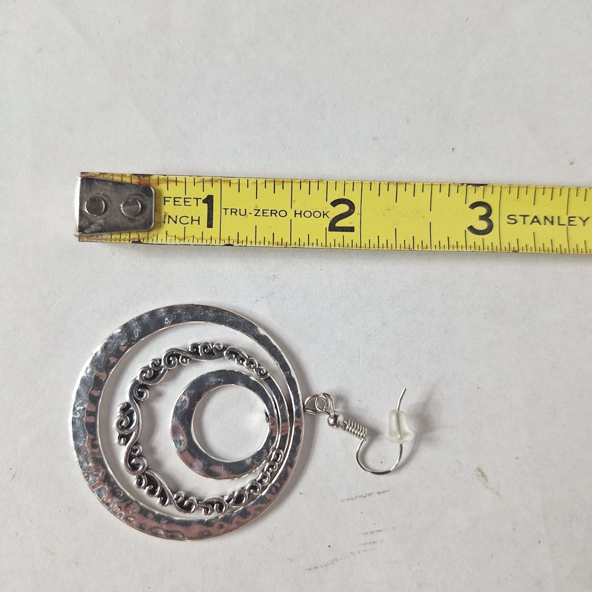 Other Silver Tone Triple Hoop Earrings Fillet Swirl Hammered Boho Size ONE SIZE - 3 Thumbnail